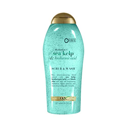 OGX Sea Kelp & Hyaluronic Acid Body Scrub & Wash - Exfoliating & Hydrating Body Cleanser, 19.5 fl oz - For Smooth, Glowing Skin - Perfect for Shower & Spa Day Self-Care Routine