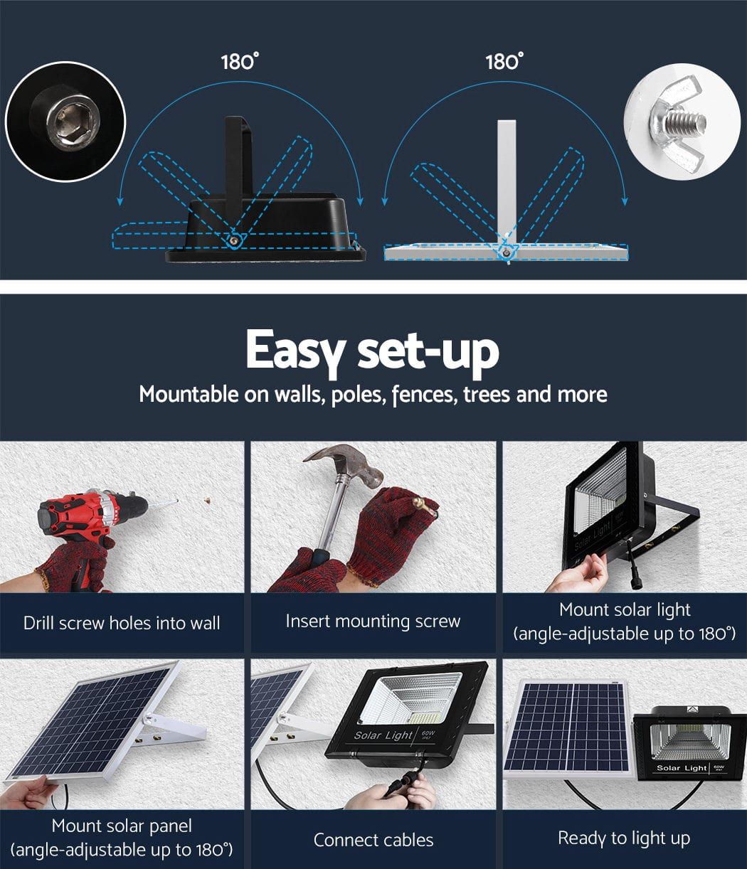 60W LED Solar Street Lights with Remote - Waterproof Outdoor Flood Light for Garden, Yard, and Security Lighting | Solar-Powered Energy Saving Solution for Pathways, Driveways, and Backyards