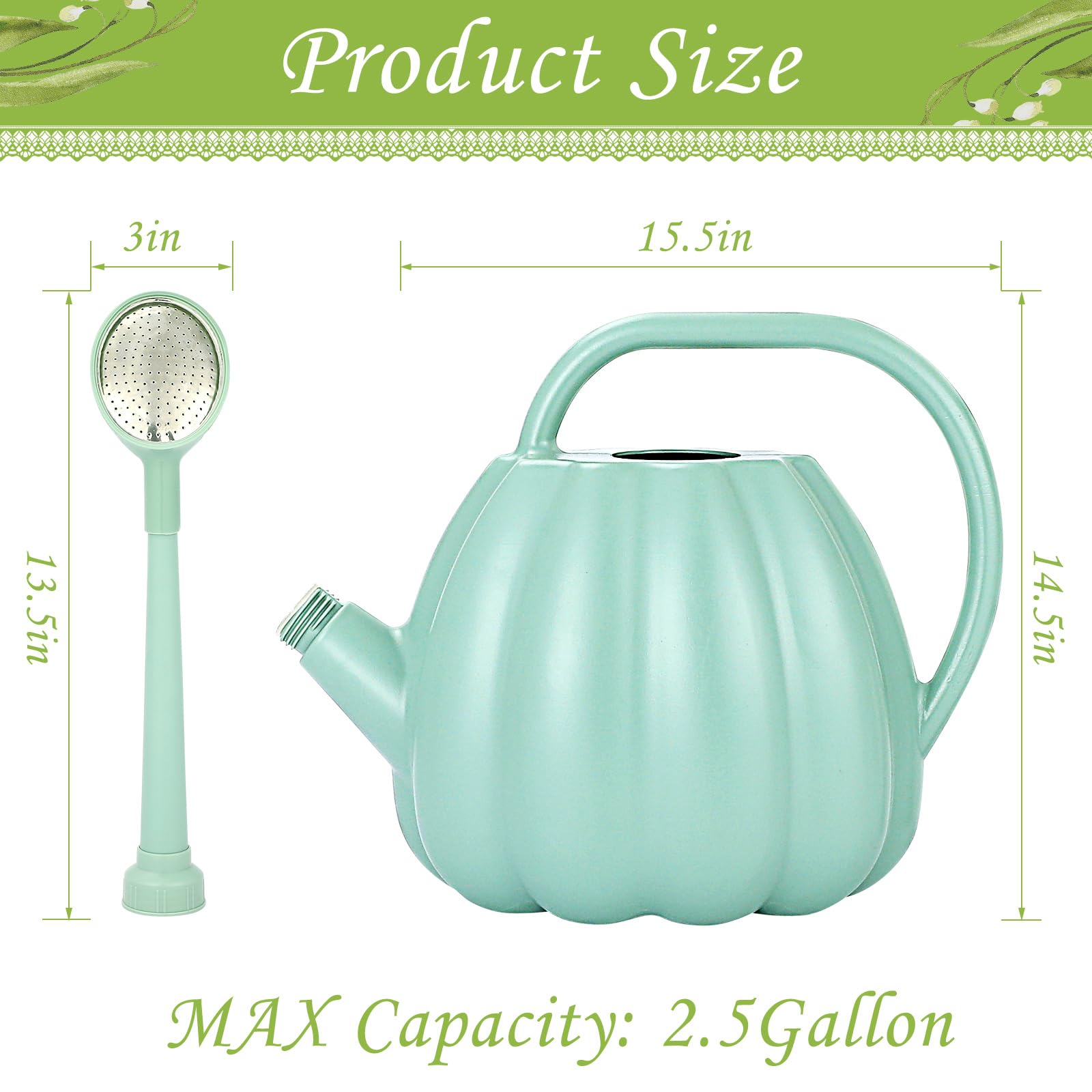2.5 Gallon Large Watering Can for Indoor & Outdoor Plants - Long Spout with Adjustable Sprinkler Head - Perfect for Garden, Lawn, Flower Beds, Houseplants & Potted Plants - Ideal for Watering Trees, Shrubs, Seedlings & Delicate Flowers