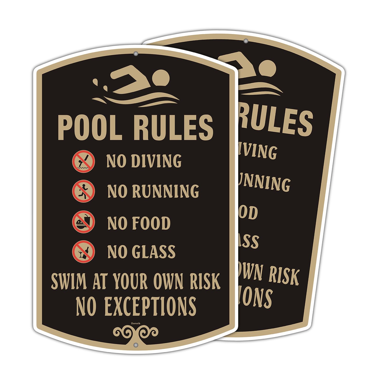 2 Pack POOL RULES Signs 12x18 Inches - Rust-Free Aluminum, UV Printed & Weatherproof - Easy Mount for Swimming Pools, Spas, Hot Tubs, Backyards & Public Pools - Indoor Outdoor Use - Black