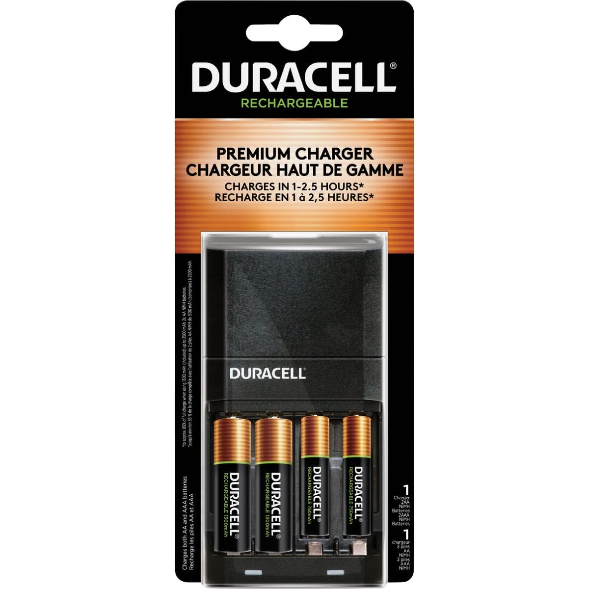 Duracell CEF27 ION SPEED 4000 High-Performance Battery Charger with 2 AA & 2 AAA NiMH Rechargeable Batteries - Fast Charging for Cameras, Toys, and Electronics