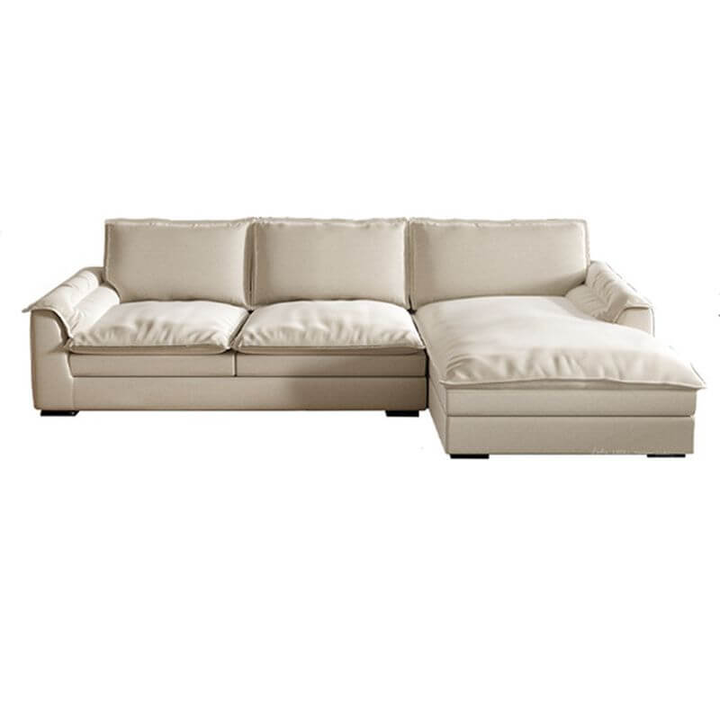 L-Shaped Stain-Resistant Corner Sectional Sofa in Ivory - Right-Hand Facing with Recessed Arm, Removable Slipcover & Chaise Lounge | Perfect for Living Room, Family Room & Home Theater Comfort