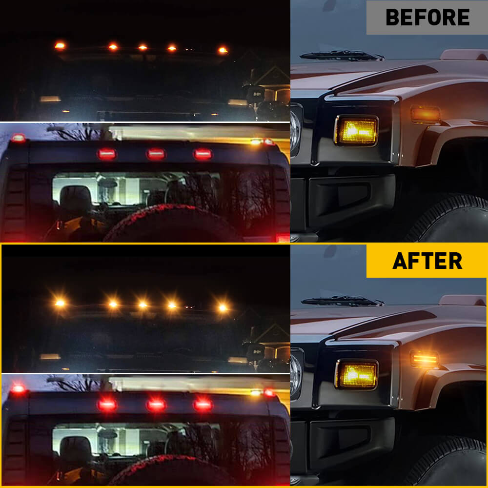 2003-2009 Hummer H2 & 2005-2009 H2 SUT LED Roof Cab Side Marker Lights - Smoked Running Light Kit for Off-Road & Night Driving