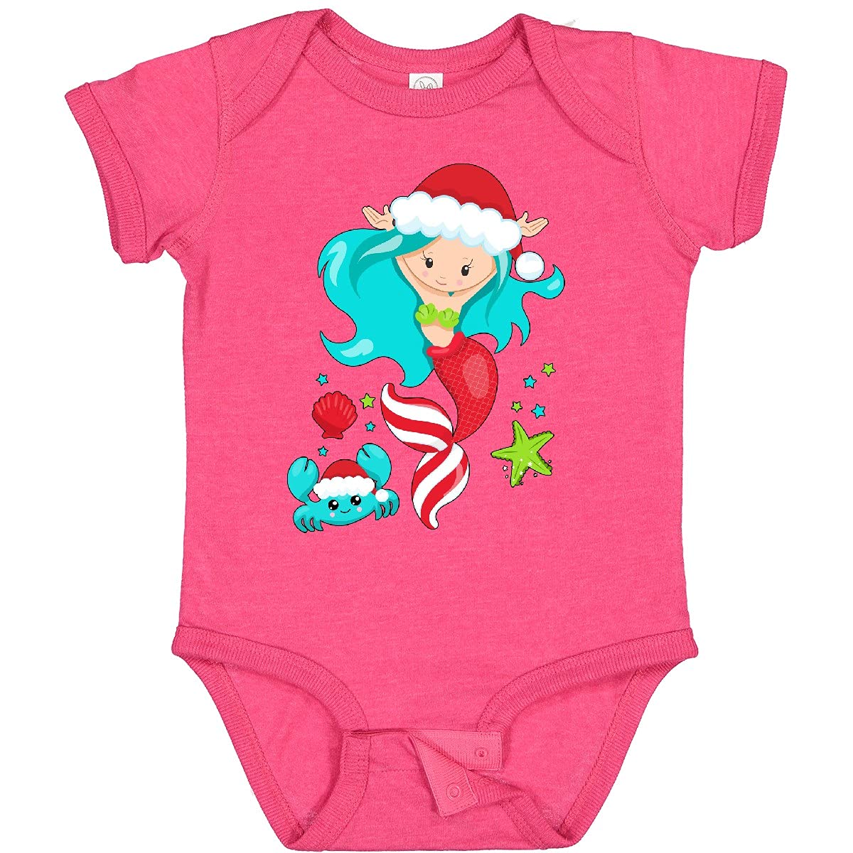 Inktastic Christmas Holiday Mermaid with Cute Crab Baby Bodysuit - Festive Infant Outfit for Holiday Photos & Family Gatherings