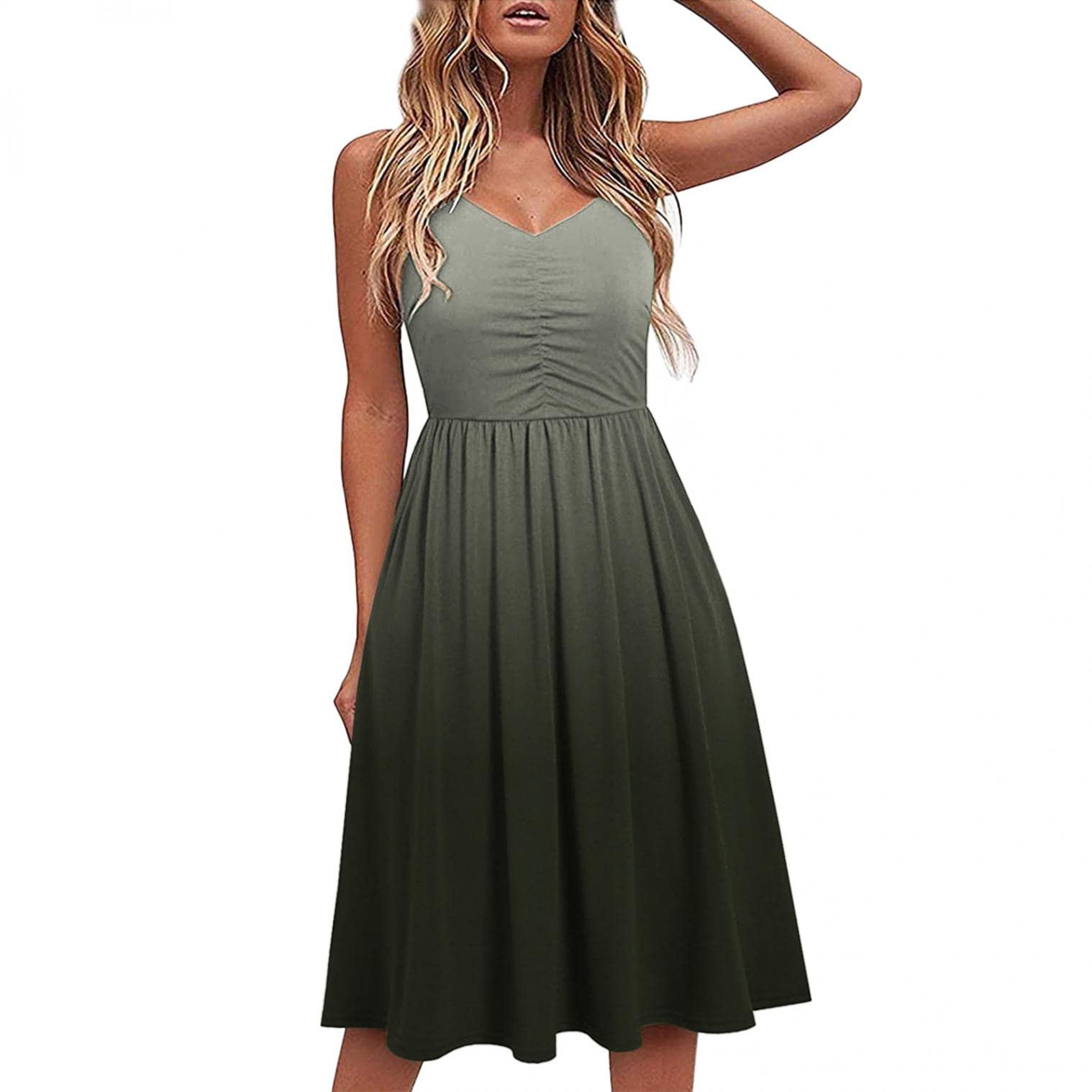 Shakumy Women's Summer Beach Dresses - Floral Spaghetti Strap Sundress, Casual Midi Backless Swing Dress for Vacation, Pool Party & Outdoor Date Night