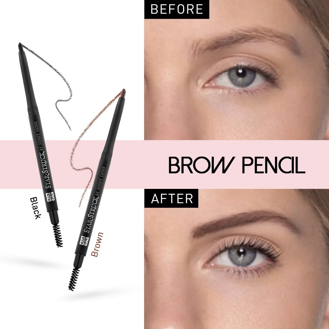 STARSTRUCK BY SUNNY LEONE Stellar Eyebrow Pencil - Black (1 Pack) | Waterproof, Long-Lasting Brow Pencil for Perfectly Defined Eyebrows | Ideal for Daily Makeup, Professional Use & On-The-Go Touch Ups