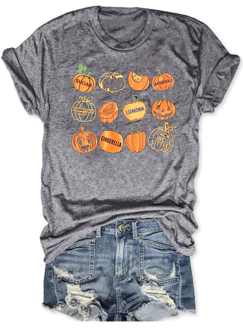 Woffccrd Women's Funny Leopard Pumpkin Printed Halloween T-Shirt - Short Sleeve Graphic Tee for Fall Fashion & Halloween Costume Party Outfits