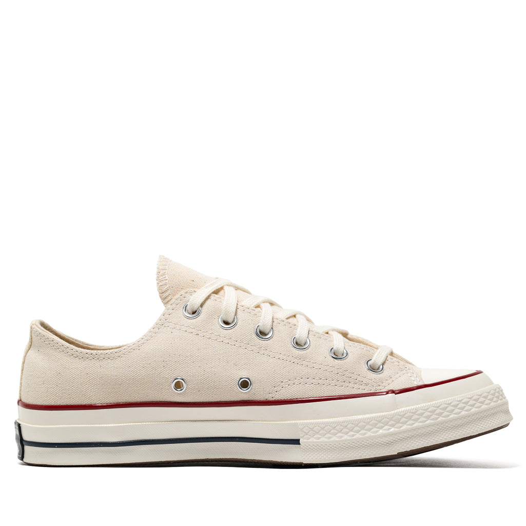 Converse Chuck 70 Low Top Sneakers - Parchment Canvas & Garnet Accents - Classic Unisex Casual Shoes for Streetwear & Everyday Wear