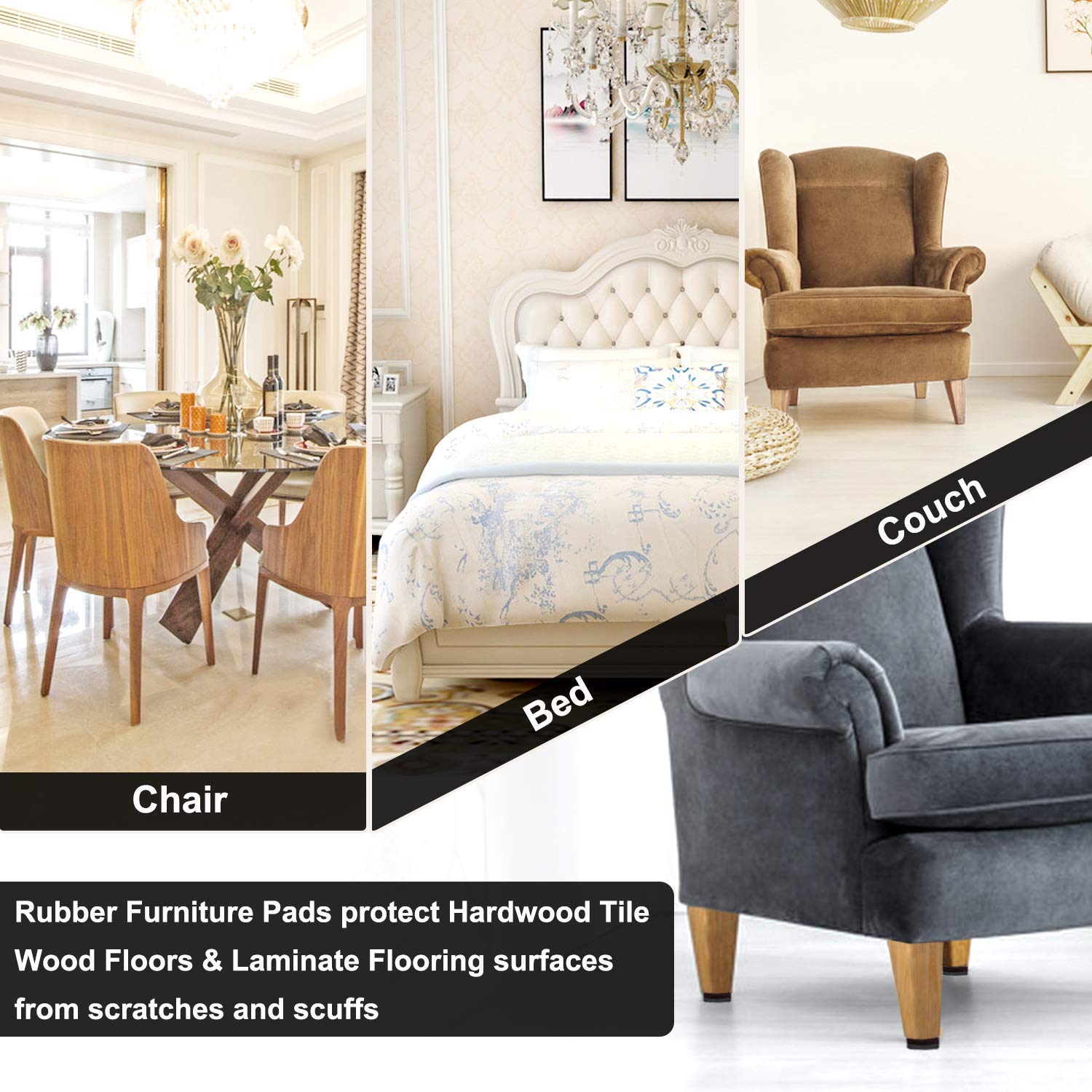 Yelanon Non Slip Furniture Pads - 36 Pack 1 Inch Self Adhesive Rubber Grippers for Chair Legs, Table Feet & Sofa - Anti-Skid Floor Protectors for Hardwood, Tile & Laminate - Perfect for Home, Office & Dining Room Furniture Protection