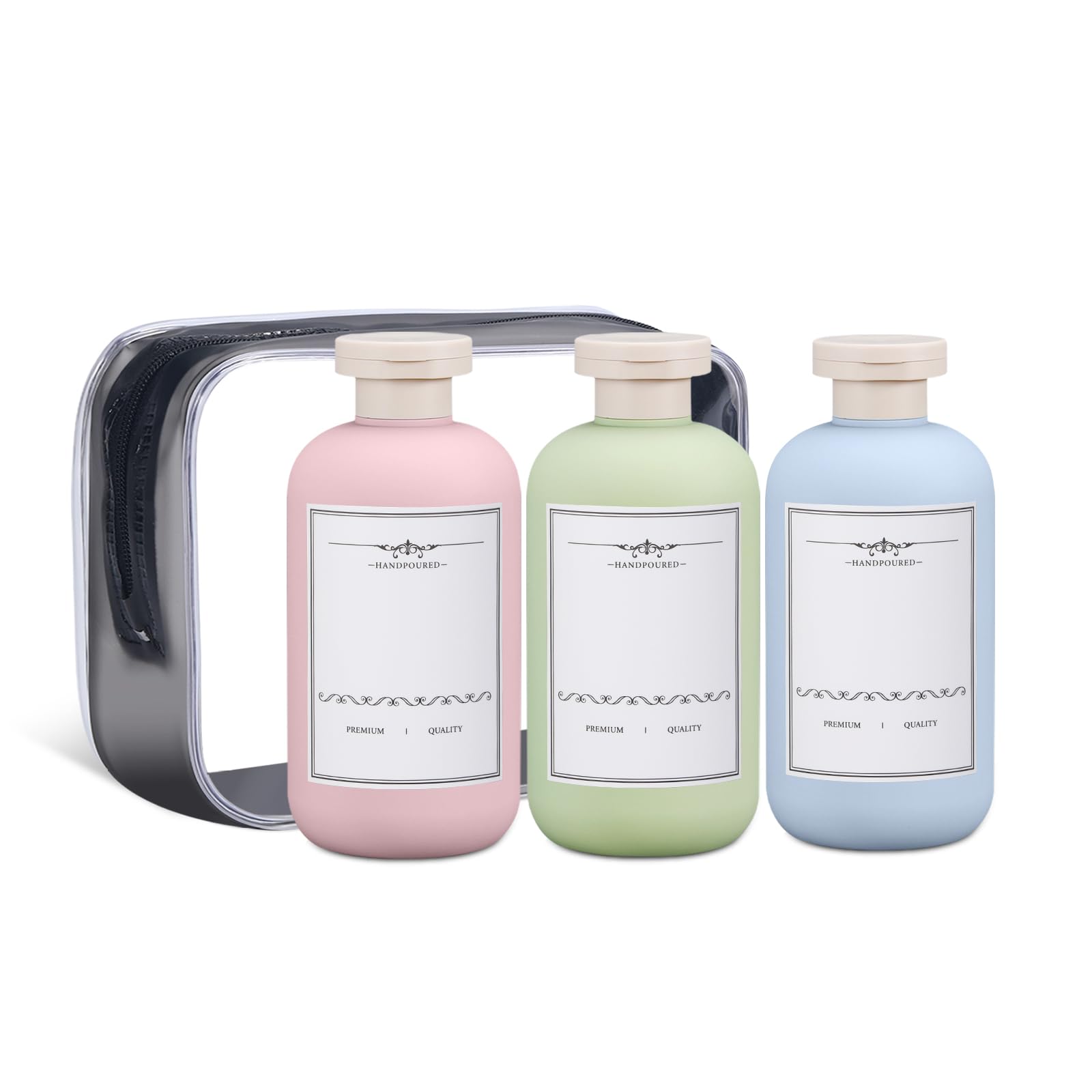 10 oz Leak Proof Travel Bottles for Toiletries - 3 Pack Refillable Squeeze Bottles for Shampoo, Conditioner, Lotion & Body Wash | TSA Approved for Air Travel, Gym & Camping Essentials