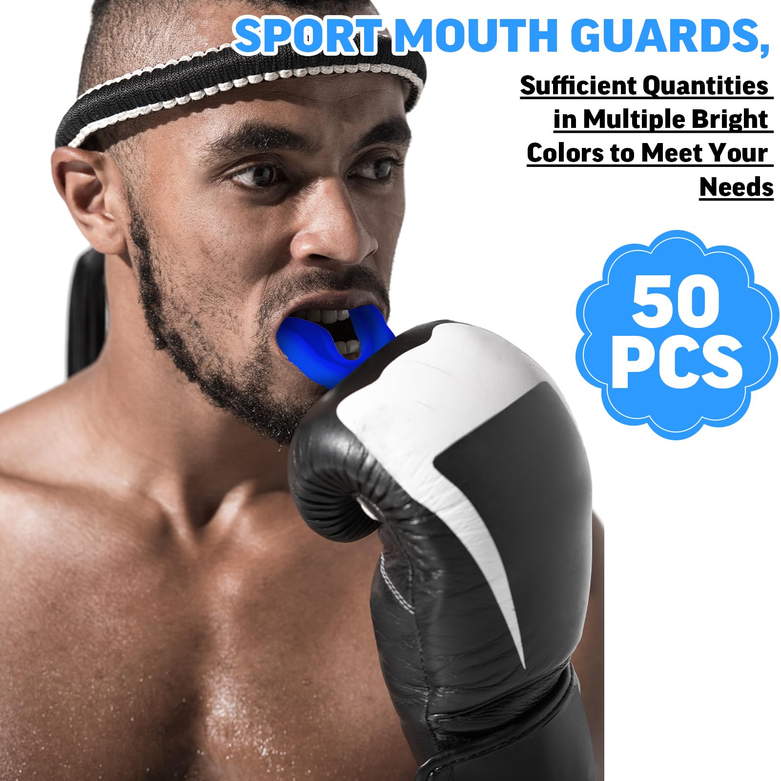 Frienda 50 Pcs Bulk Youth Football Mouth Guards - Athletic Mouthpiece for Sports Protection (Black & Blue) | Perfect for Football, Hockey, Karate, Basketball, Boxing & Rugby Players