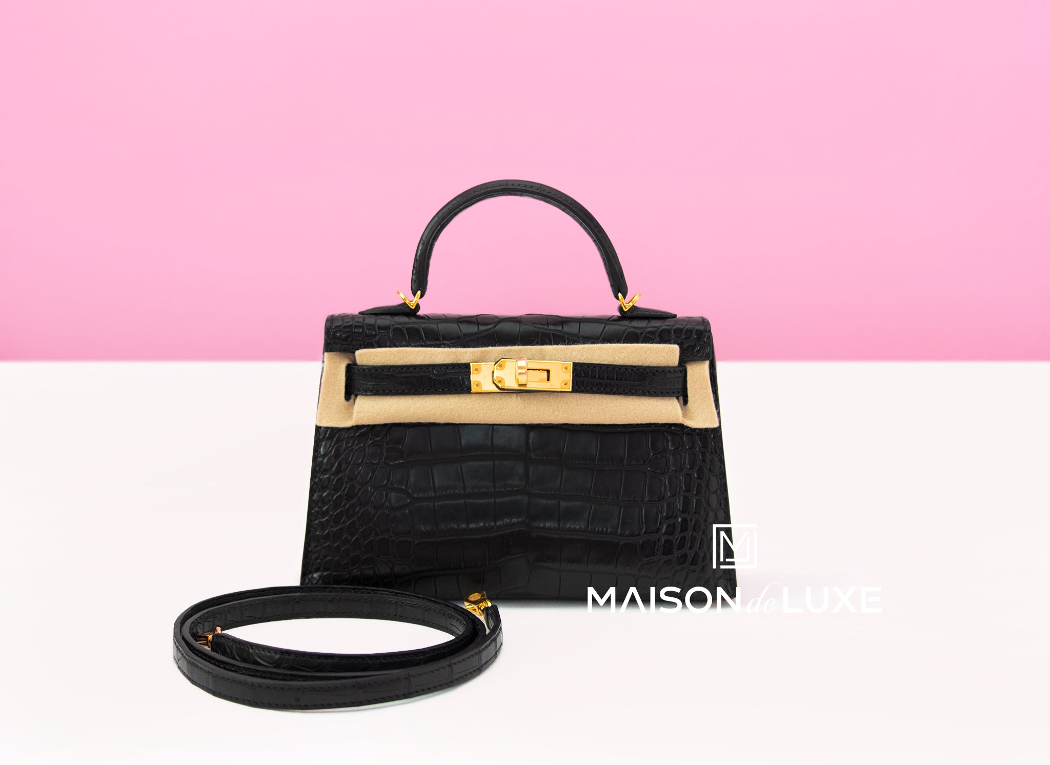 Authentic Hermes Mini Kelly II 20 Bag in Black Matte Alligator Leather with Gold Hardware - Luxury Crossbody Bag for Women, Perfect for Parties & Special Occasions
