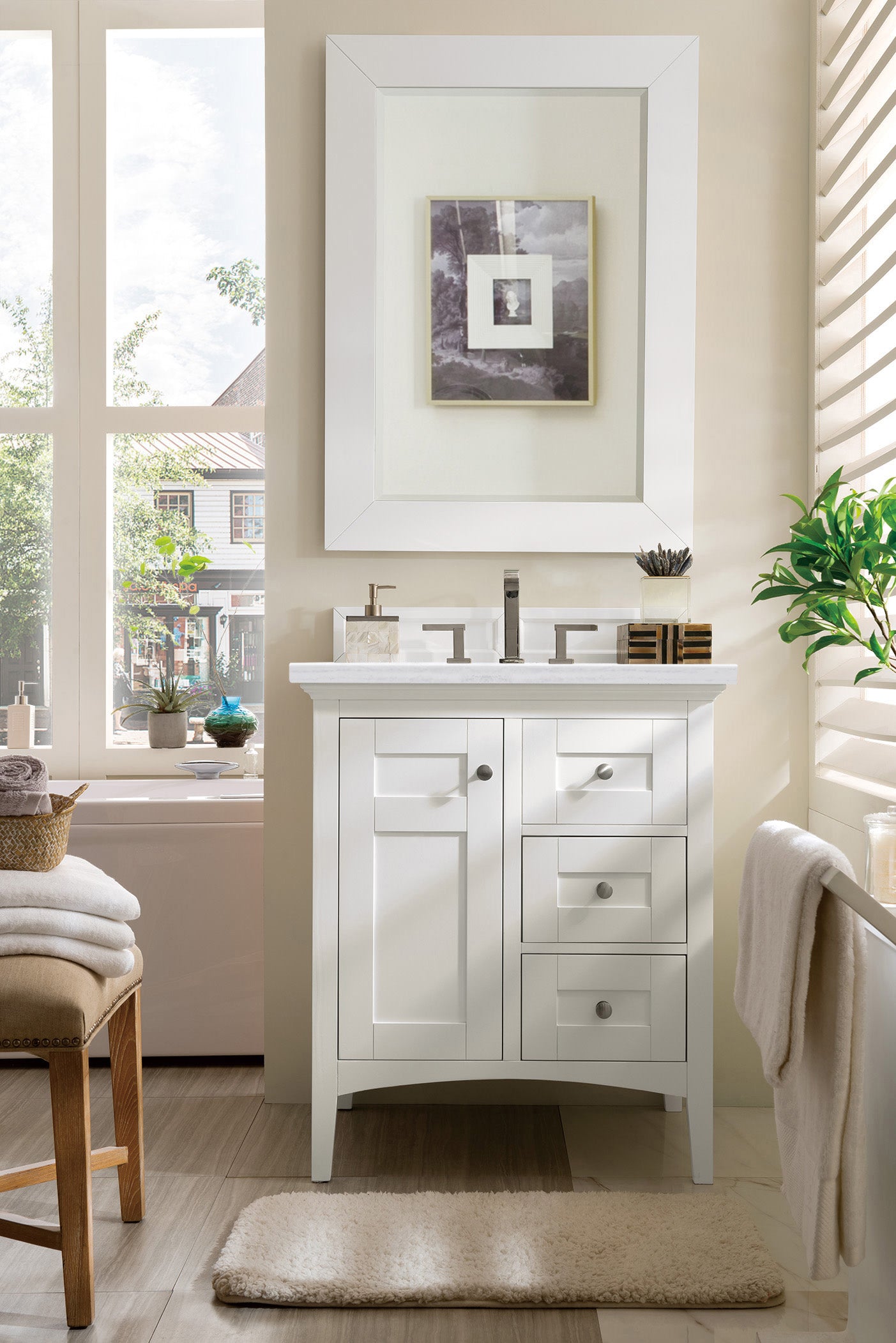 Palisades 30 Inch Single Bathroom Vanity with 3CM Arctic Fall Solid Surface Top in Bright White - Perfect for Modern Bathroom Renovations and Small Space Designs