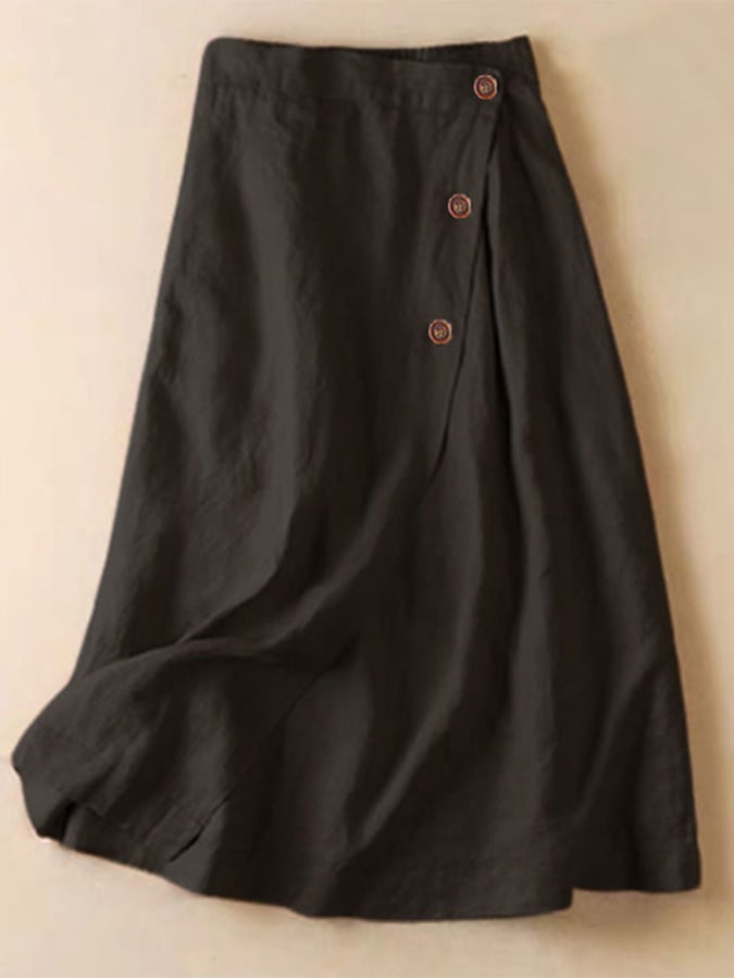Lovevop Women's Cotton Linen Button Front Casual Skirt with Half Elastic Waist - Perfect for Summer Outfits, Beach Wear and Boho Style Fashion