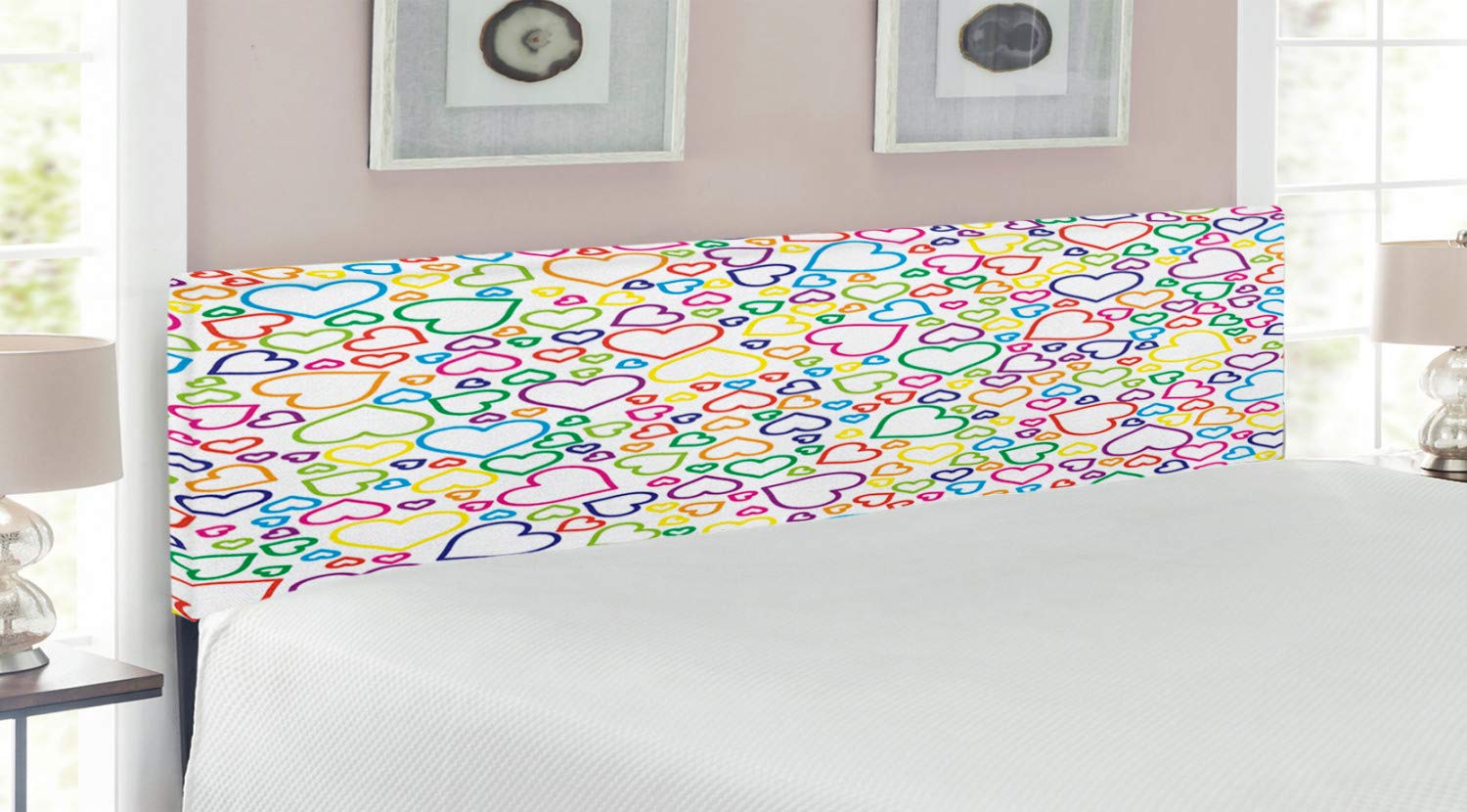 Ambesonne Love Headboard - King Size Upholstered Decorative Metal Bed Frame with Memory Foam, Affection Doodle Pop Art Print in Multicolor | Romantic Bedroom Decor for Couples, Master Bedroom Upgrade
