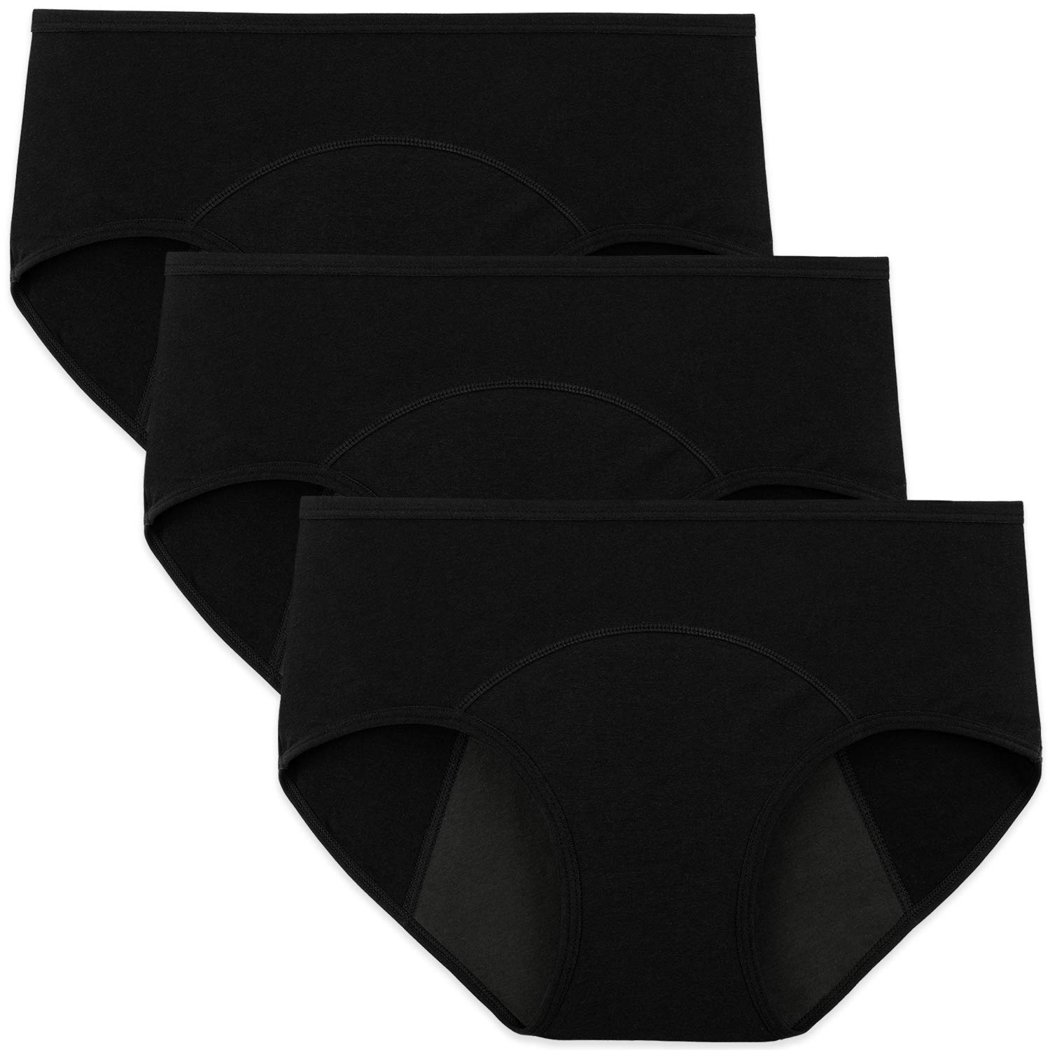 INNERSY Women's Period Underwear - Mid Low Waisted Cotton Postpartum Maternity Panties 3 Pack (Medium, Black) | Comfortable Leak-Proof Menstrual Underwear for Women, Postpartum Recovery & Everyday Wear