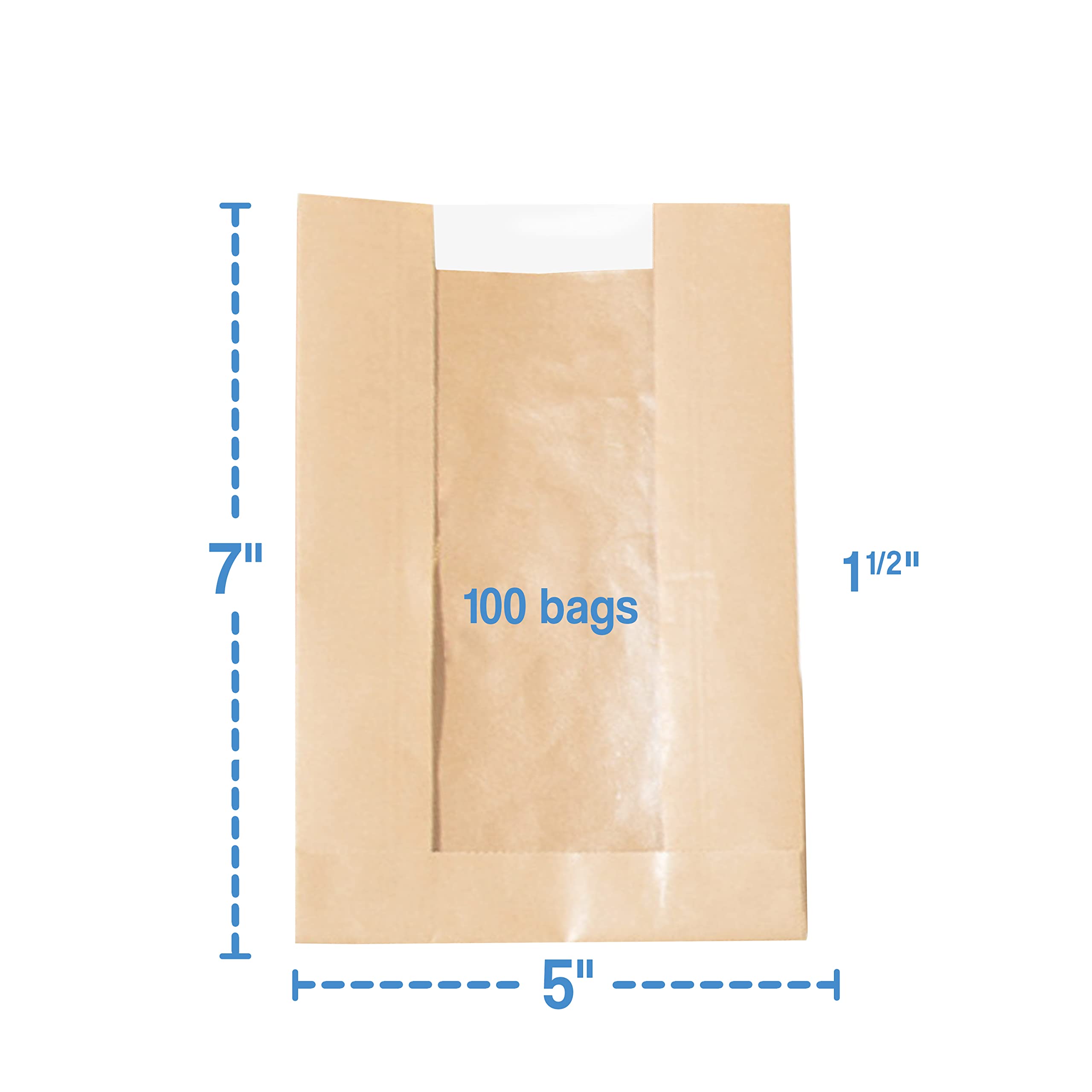 Sowelu 100PCS 5x7 Inches Bakery Bags with Window - Brown Kraft Paper Cookie Bags for Pastries, Cupcakes, Donuts | Perfect for Bakery, Gift Packaging & Party Favors