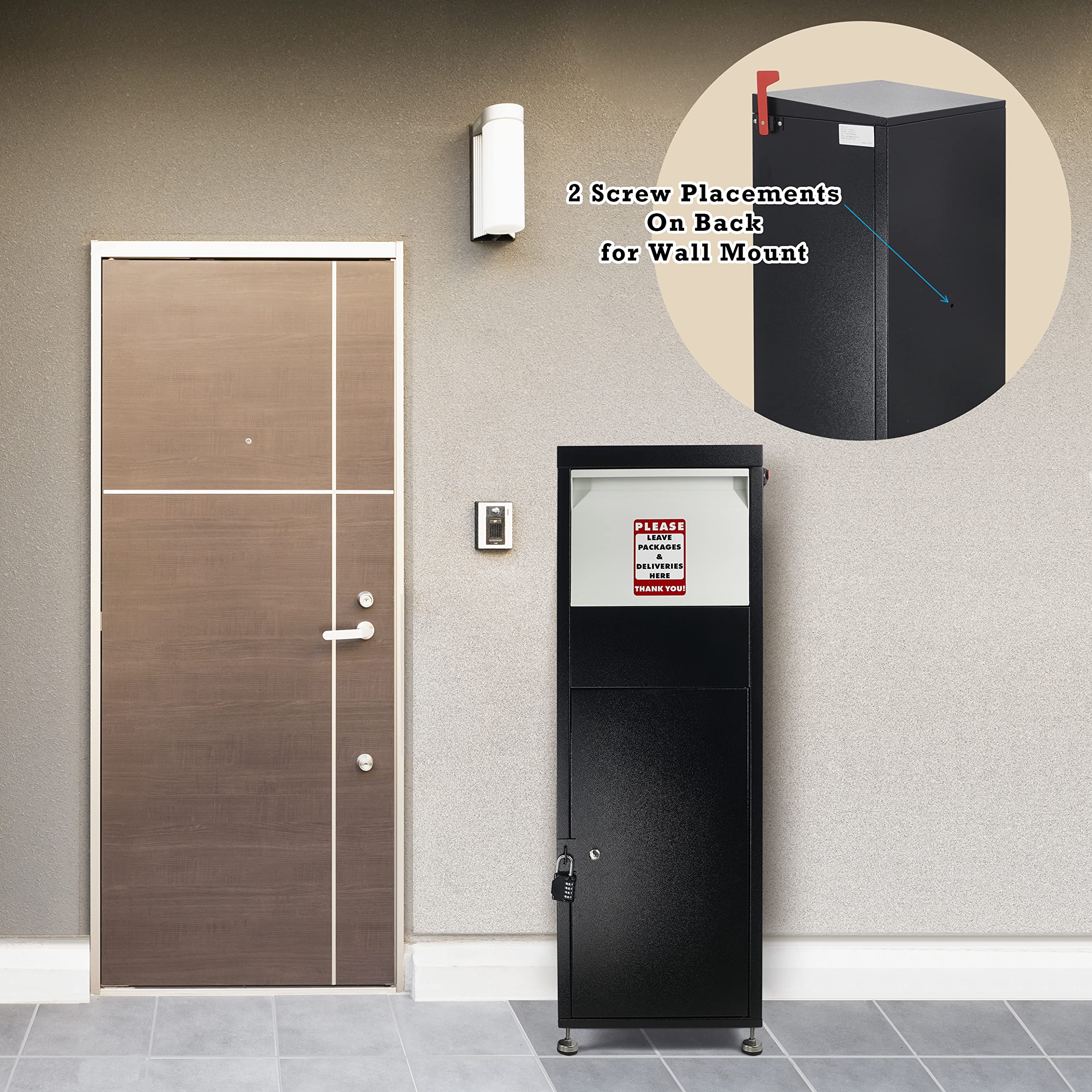 Secure Locking Parcel Drop Box 15x11.25x45.25 Inch - Weatherproof Package Safe with Key & Combination Lock, Red Flag Alert, Mounting Hardware - Ideal for Home, Business & Apartment Package Delivery Security - Perfect for Front Porch, Garage & Office Building Package Protection