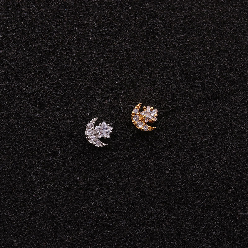 20G Cartilage Tiny Stud Earrings - Moon and Star Earrings for Women | HSPJ1951 | Perfect for Daily Wear, Parties & Gifts