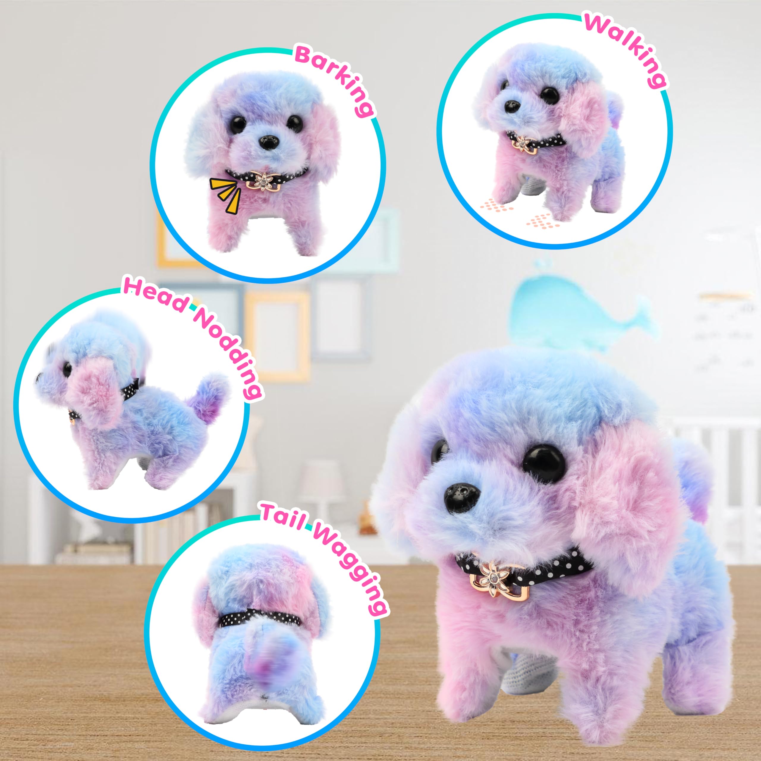 Interactive Rainbow Plush Puppy Toy - Barking, Tail Wagging & Head Nodding Stuffed Animal for Kids | 7