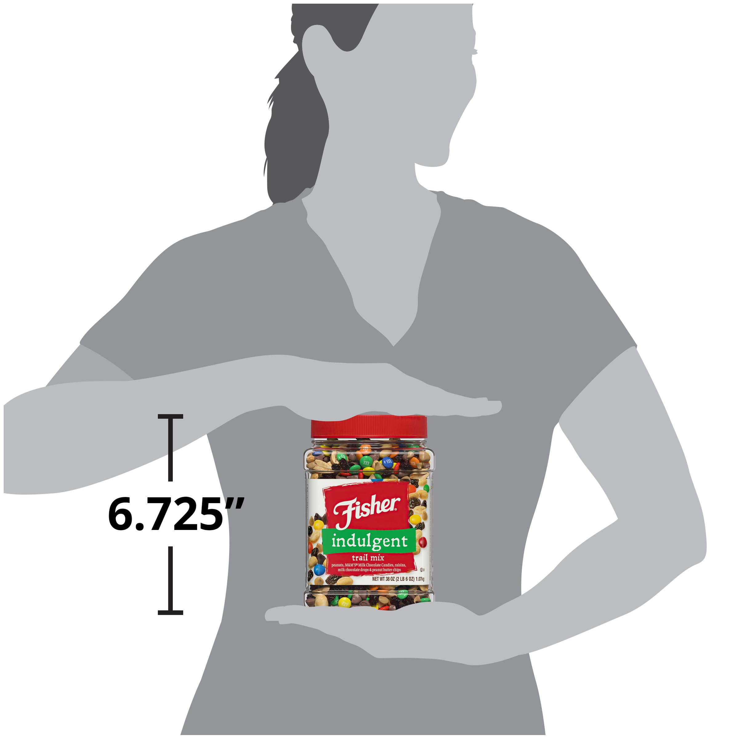 Fisher Snack Indulgent Trail Mix - 38oz Bulk Snacks with Peanuts, Milk Chocolate Candies, Raisins & Peanut Butter Chips | High Protein Energy Snack for Hiking, Camping, Office & Road Trips