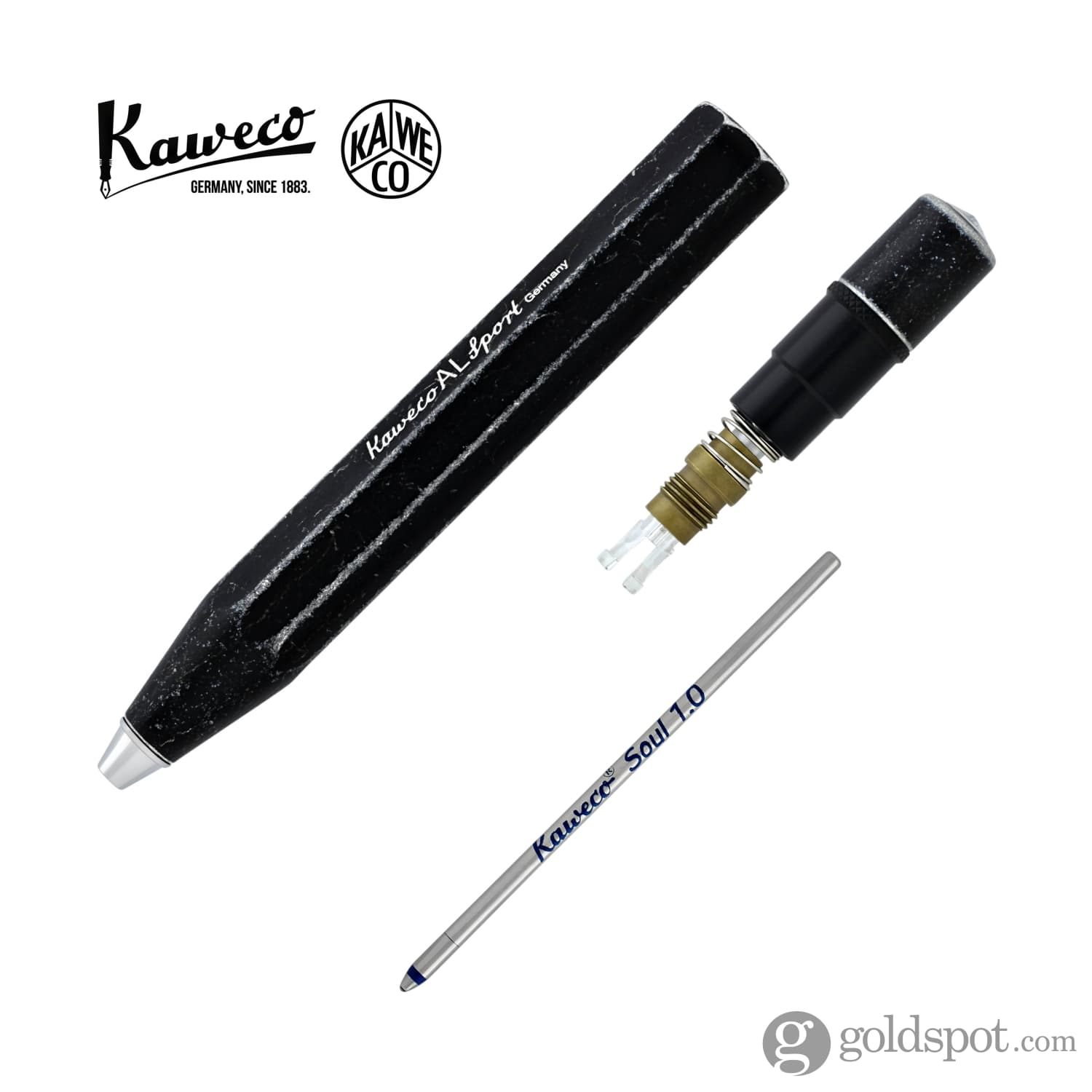 Kaweco AL Sport Stonewashed Black Ballpoint Pen - Premium Aluminum Pocket Pen for Everyday Carry, Office & Travel Writing