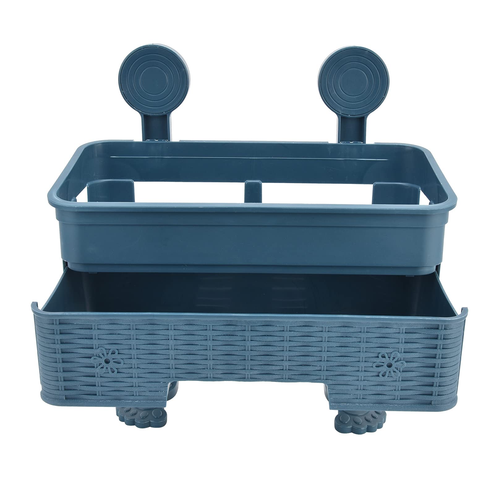 Double Layer Shower Caddy Basket - Wall Mounted Bathroom Shelf Organizer with Toilet Tissue Holder | Space Saving Storage for Shower, Kitchen & Bathroom | Perfect for Small Spaces & Apartment Living (Blue)