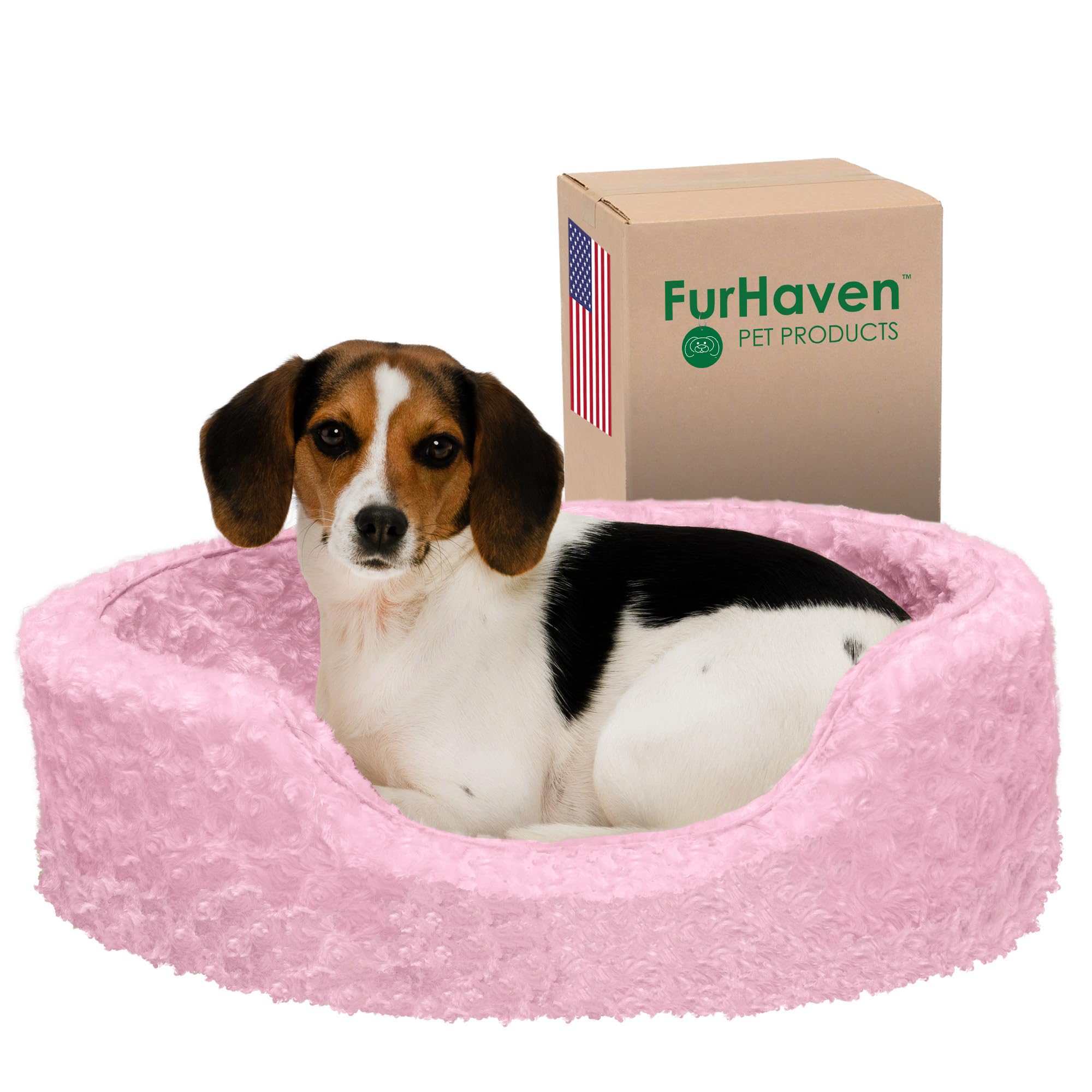Furhaven Ultra Plush Faux Fur Dog Bed for Small & Medium Dogs Up to 18 lbs - Removable Washable Cover & Pillow Cushion Insert - Pink Oval Lounger - Perfect for Living Room, Bedroom or Pet Nursery
