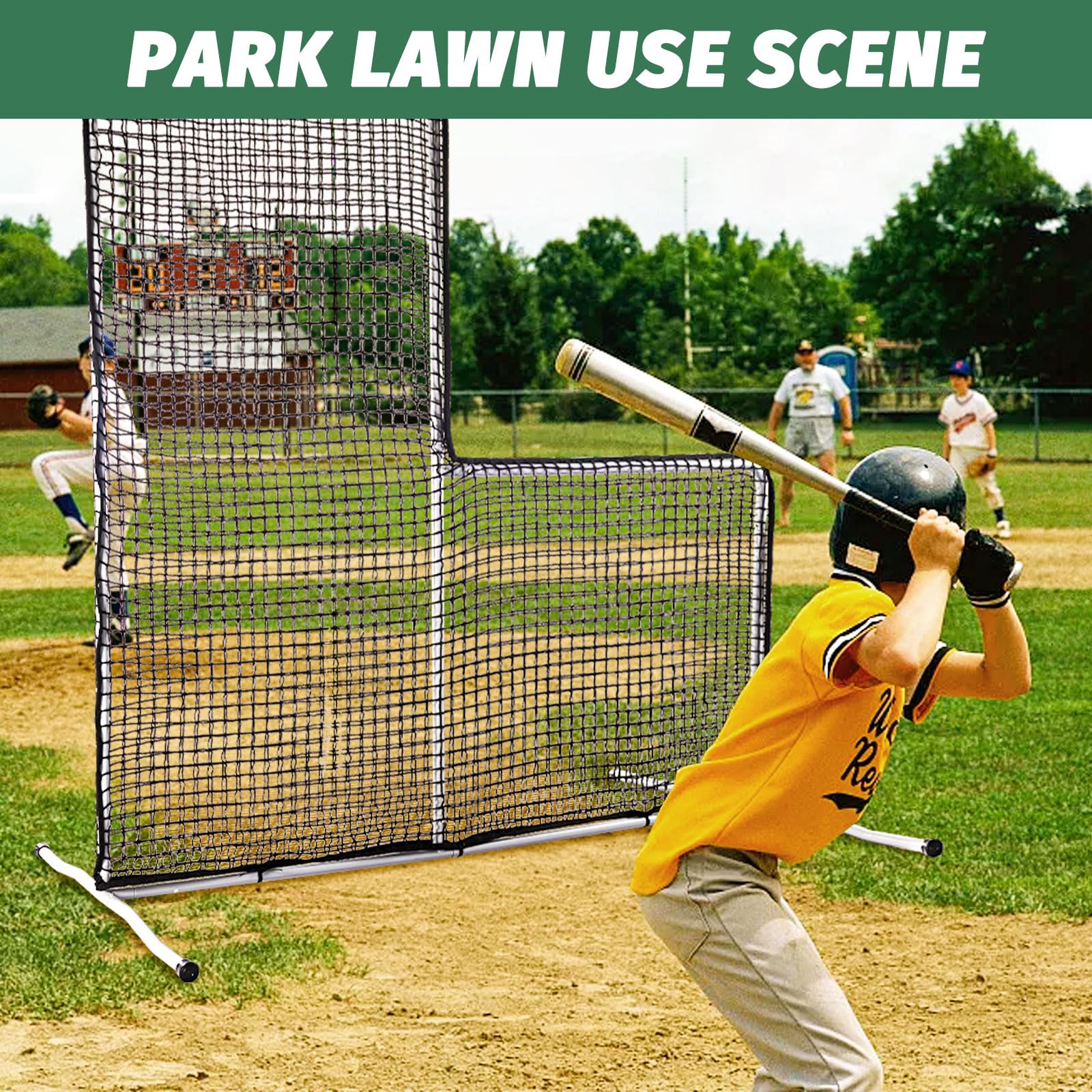 7x7 FT Portable Baseball Softball Pitching L Screen Protector Net - Durable Batting Cage Training Aid for Indoor & Outdoor Practice - Perfect for Backyard, Field, and Team Drills