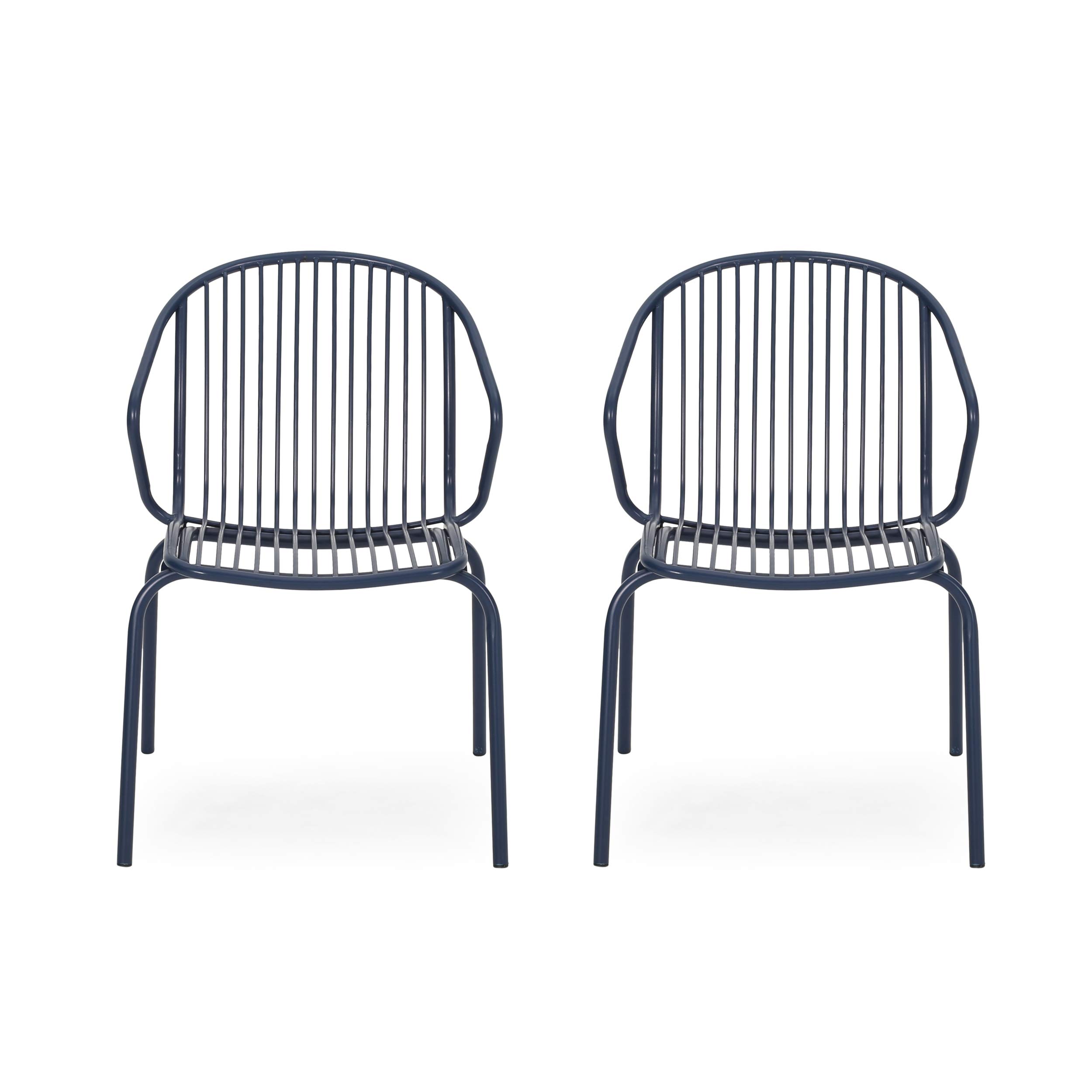 Modern Outdoor Iron Club Chairs (Set of 2) - Navy Blue Patio Furniture for Garden, Poolside & Backyard Relaxation - Weather-Resistant & Comfortable Seating