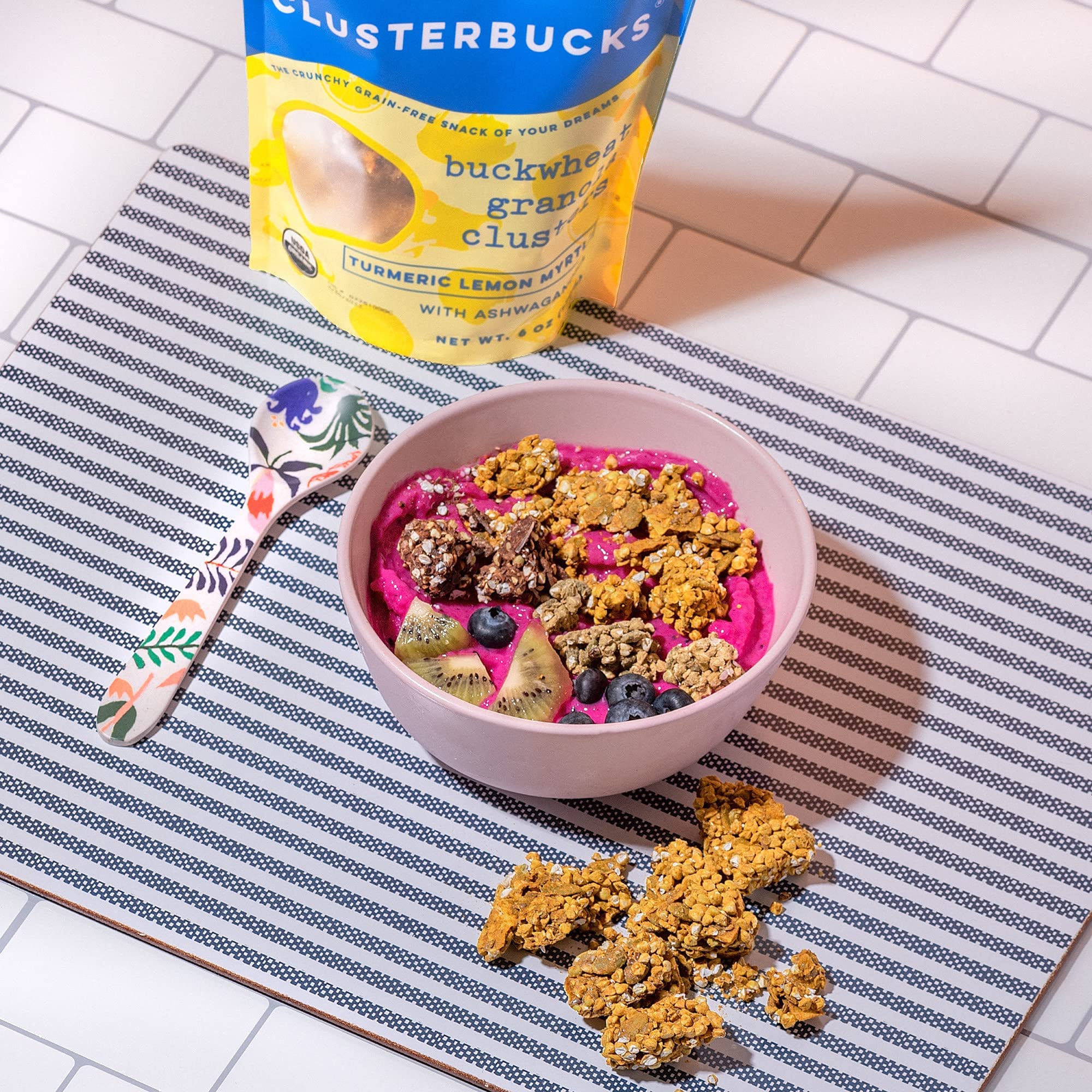 Lil Bucks Clusterbucks Grain-Free Superfood Clusters - Sprouted Buckwheat & Adaptogens, Gluten Free Healthy Snack (Golden Chai with Lemon, 3 Pack) - Perfect for On-the-Go, Office Snacking & Post-Workout Recovery