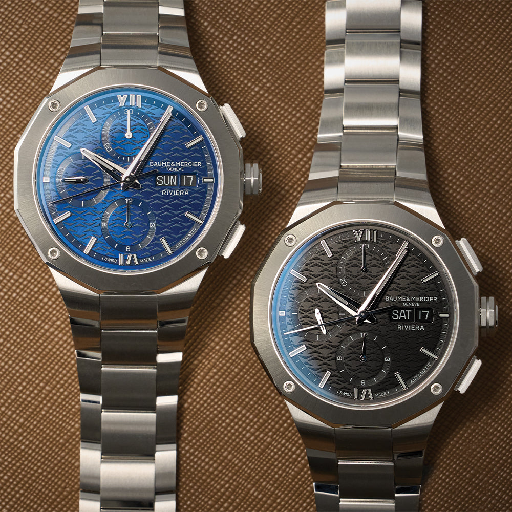 Riviera Automatic Chronograph Day Date 41mm Blue Dial Stainless Steel Bracelet Men's Watch - Perfect for Business, Casual & Formal Occasions