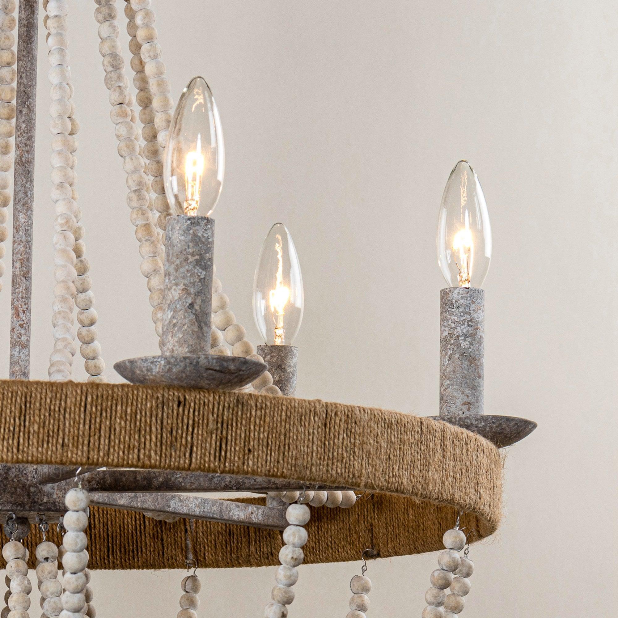 Chokio 6-Light Wood Bead Chandelier - Rustic Farmhouse Ceiling Light Fixture for Dining Room, Bedroom, or Living Room Decor