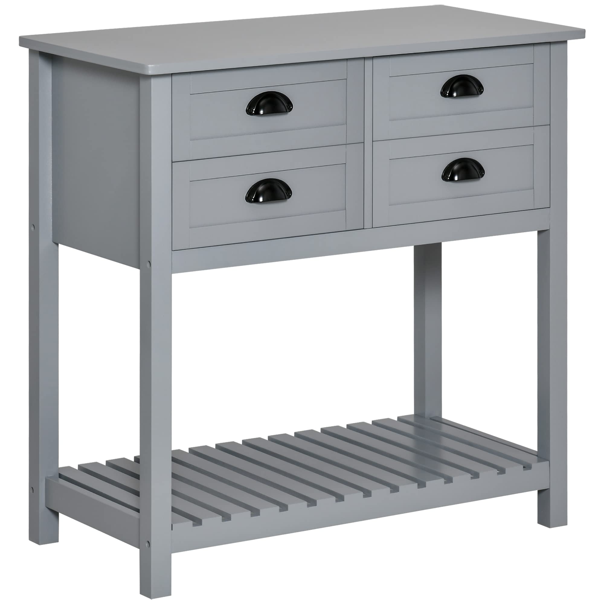 HOMCOM Gray Coffee Bar Cabinet - Kitchen & Living Room Sideboard Buffet with 4 Drawers & Slatted Bottom Shelf | Perfect for Home Bar Setup, Dining Room Storage & Small Space Organization