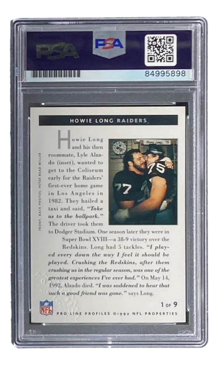 Howie Long Autographed 1992 Raiders Pro Line Profiles Trading Card - PSA/DNA Certified Gem Mint 10 - Perfect for NFL Memorabilia Collections & Sports Fan Gifts