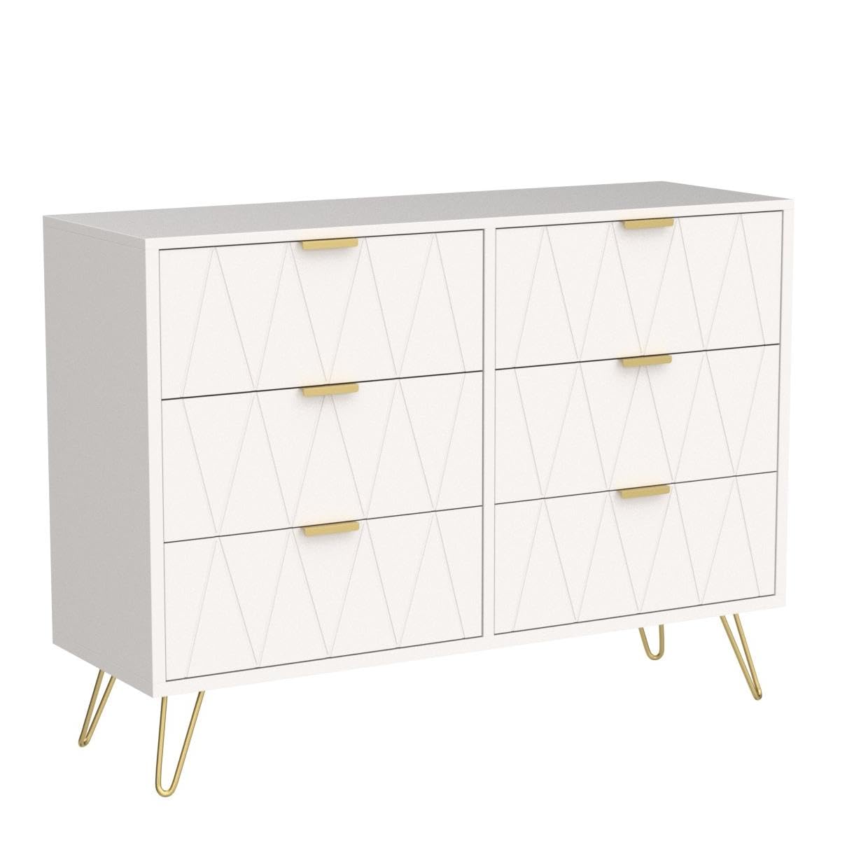Modern 6-Drawer Dresser with Wide Storage & Metal Handles - Solid Wood Chest of Drawers for Bedroom, Living Room, Hallway | Perfect for Organizing Clothes, Bedding & Home Essentials (White)