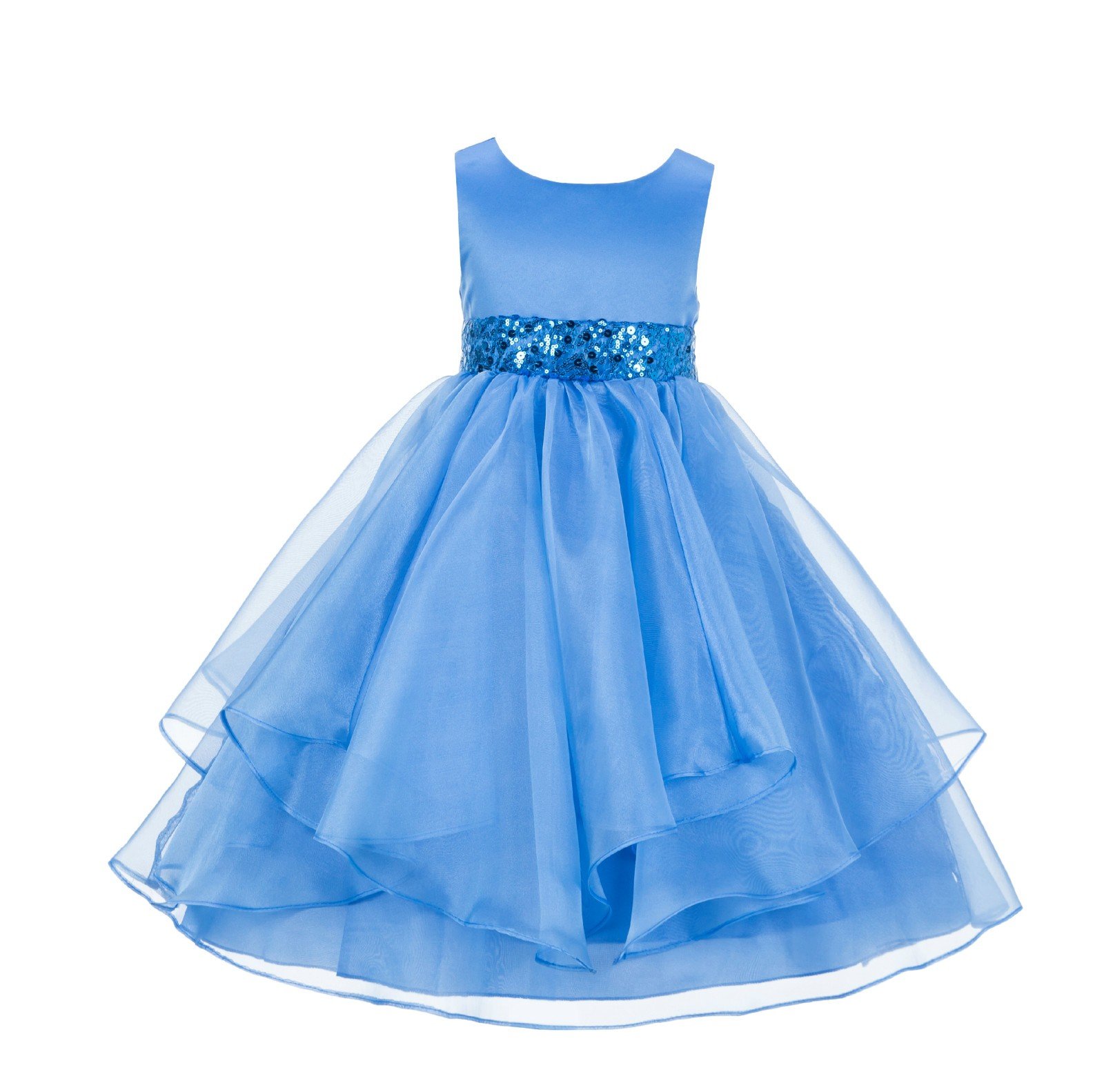 ekidsbridal Asymmetrical Ruffled Organza Sequin Flower Girl Dress for Toddlers - Perfect for Weddings, Pageants & Special Occasions