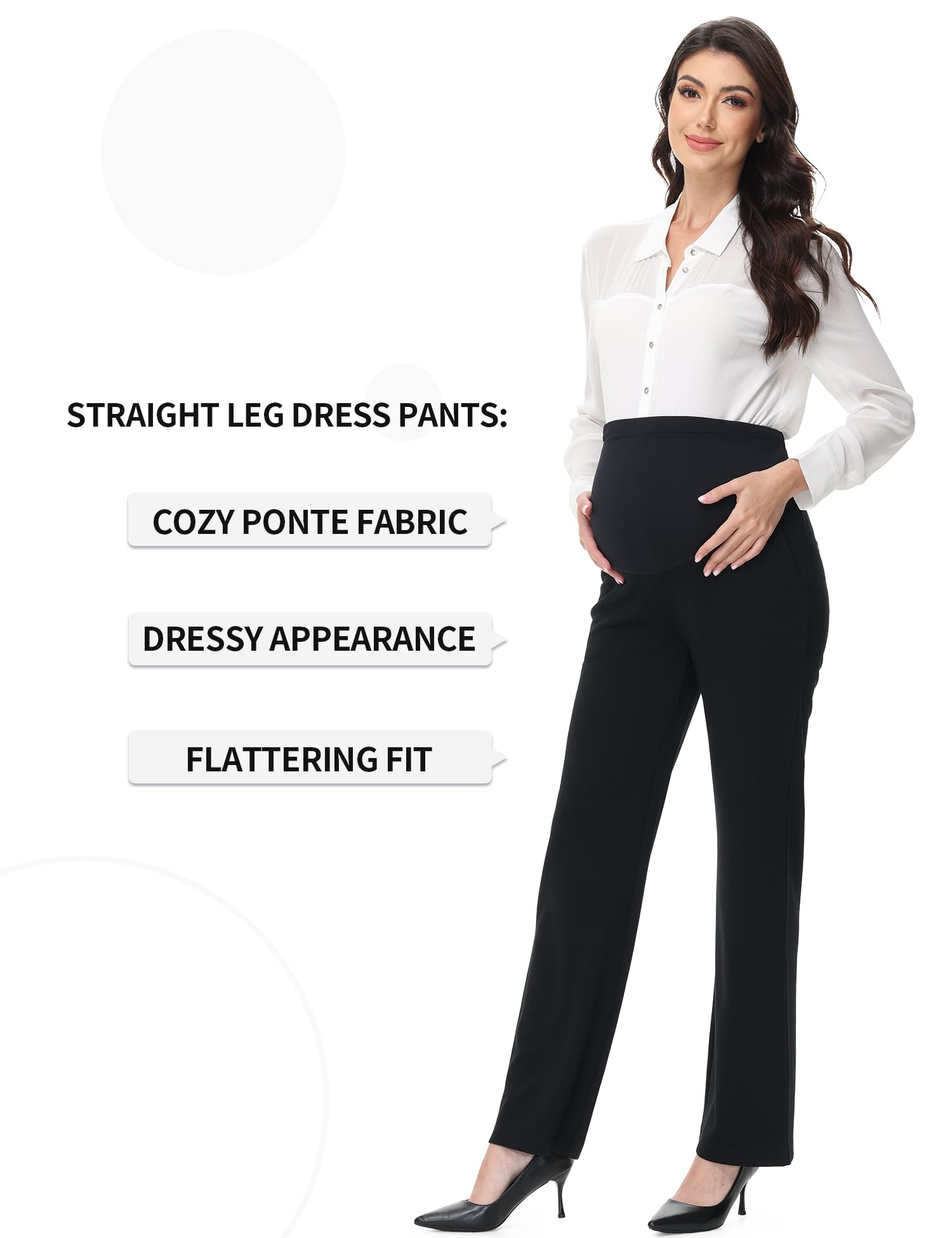 URBEST Women's Maternity Straight Leg Dress Pants - Stretchy Over The Belly Work Pants with Pockets for Office & Pregnancy Comfort