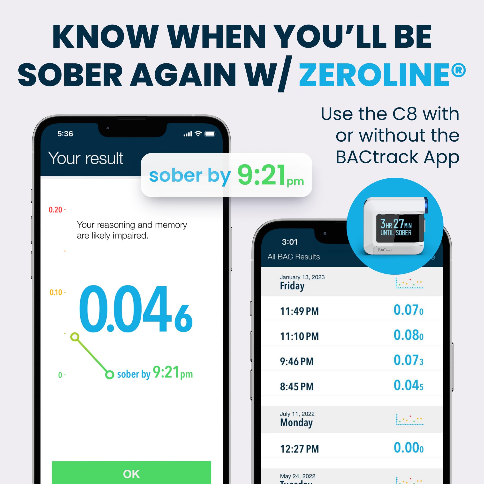 BACtrack C8 Breathalyzer - Professional-Grade Alcohol Tester with Wireless Smartphone Connectivity | Compatible with iPhone, Android & Samsung Devices | Apple HealthKit Integration | Perfect for Personal & Workplace Safety Use