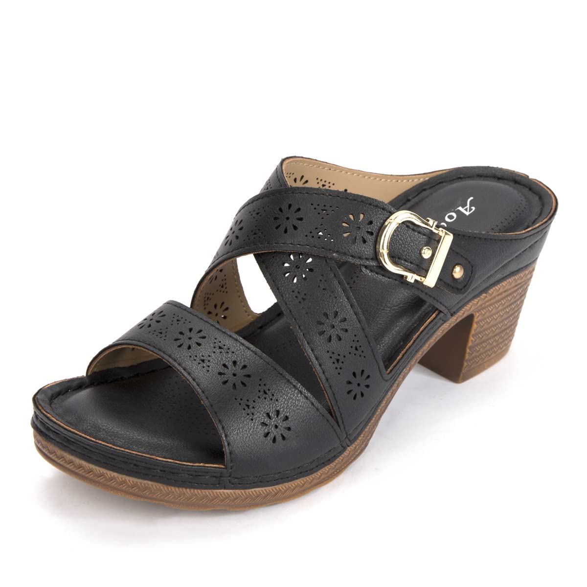 CrazycatZ Women's Vegan Leather Block Heel Sandals - Comfortable Roman Style Summer Dress Shoes for Weddings & Parties