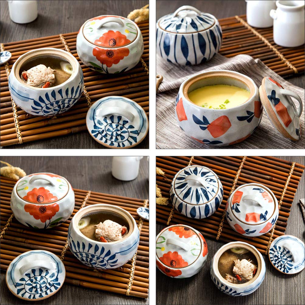Hemoton Mini Ceramic Stew Pot with Lid - Japanese Soup Bowl for Cooking & Serving