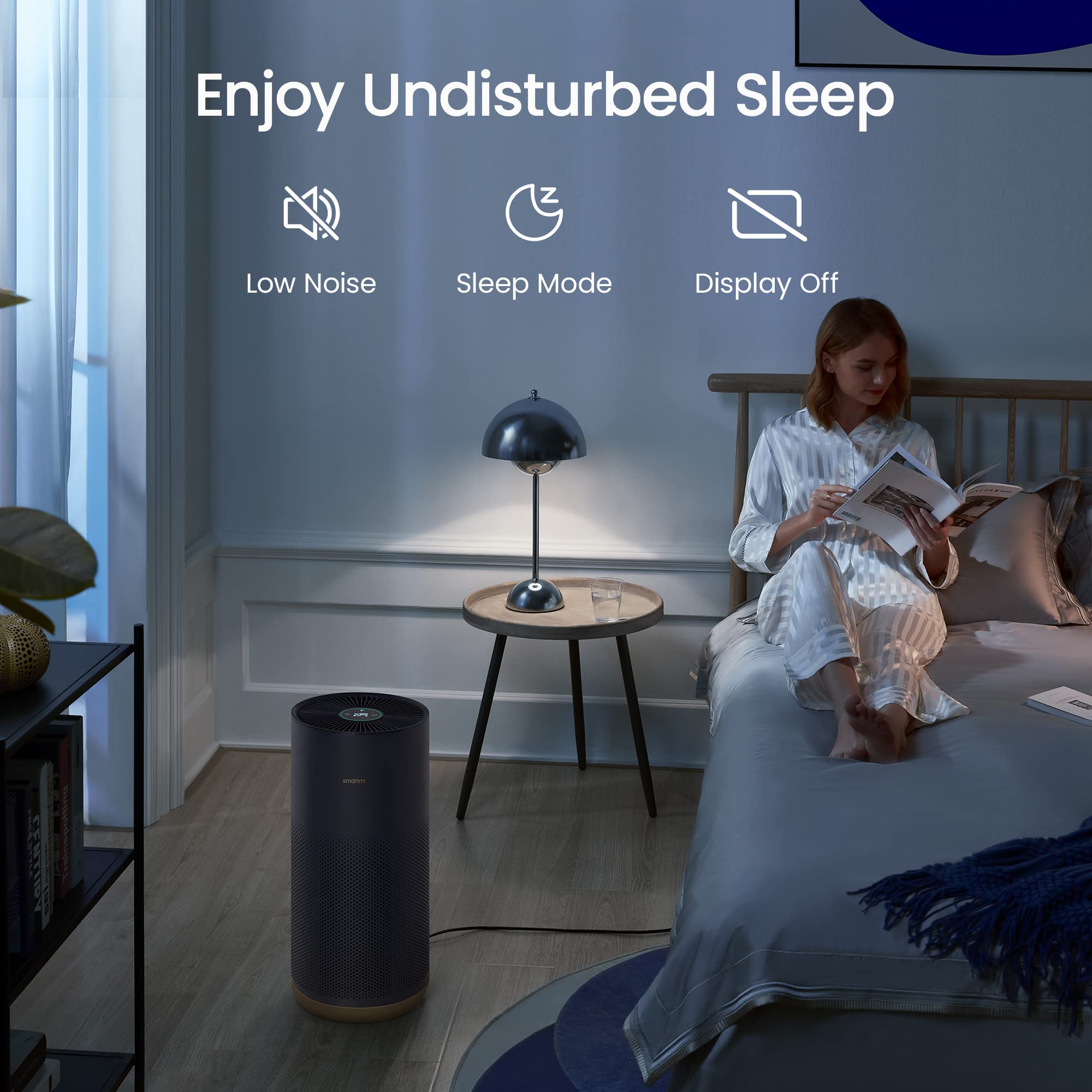 Smartmi Air Purifier 2 for Large Rooms - H13 True HEPA Filter Captures 99.97% of Pollen, Dust, Smoke & Mold - UV Light Disinfection & Smart Control - Ultra Quiet for Bedroom, Office & Living Room Use