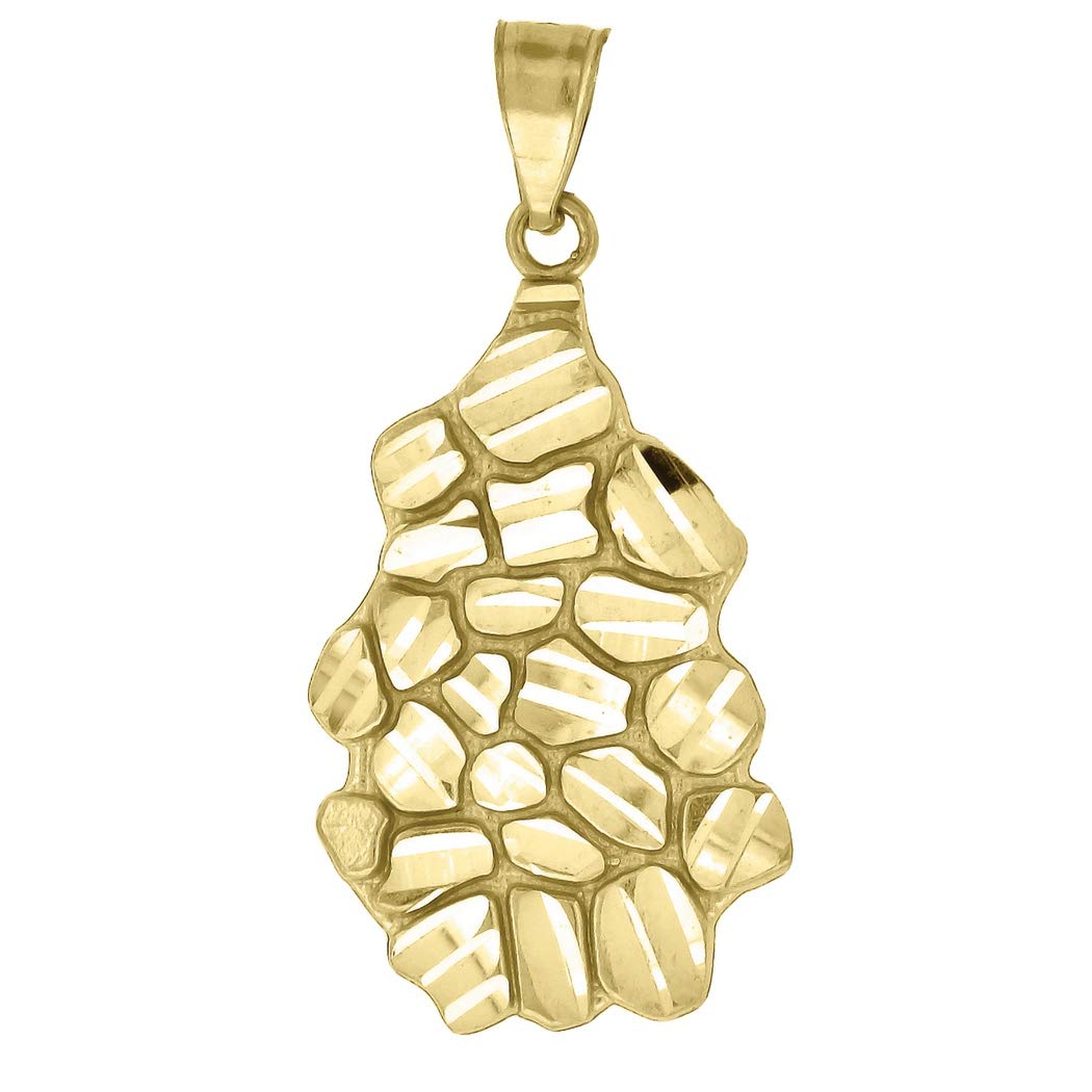10K Yellow Gold Nugget Textured Charm Pendant Necklace for Men & Women - 30.4x15.4mm Wide Unisex Jewelry Gift - Perfect for Anniversaries, Birthdays & Special Occasions