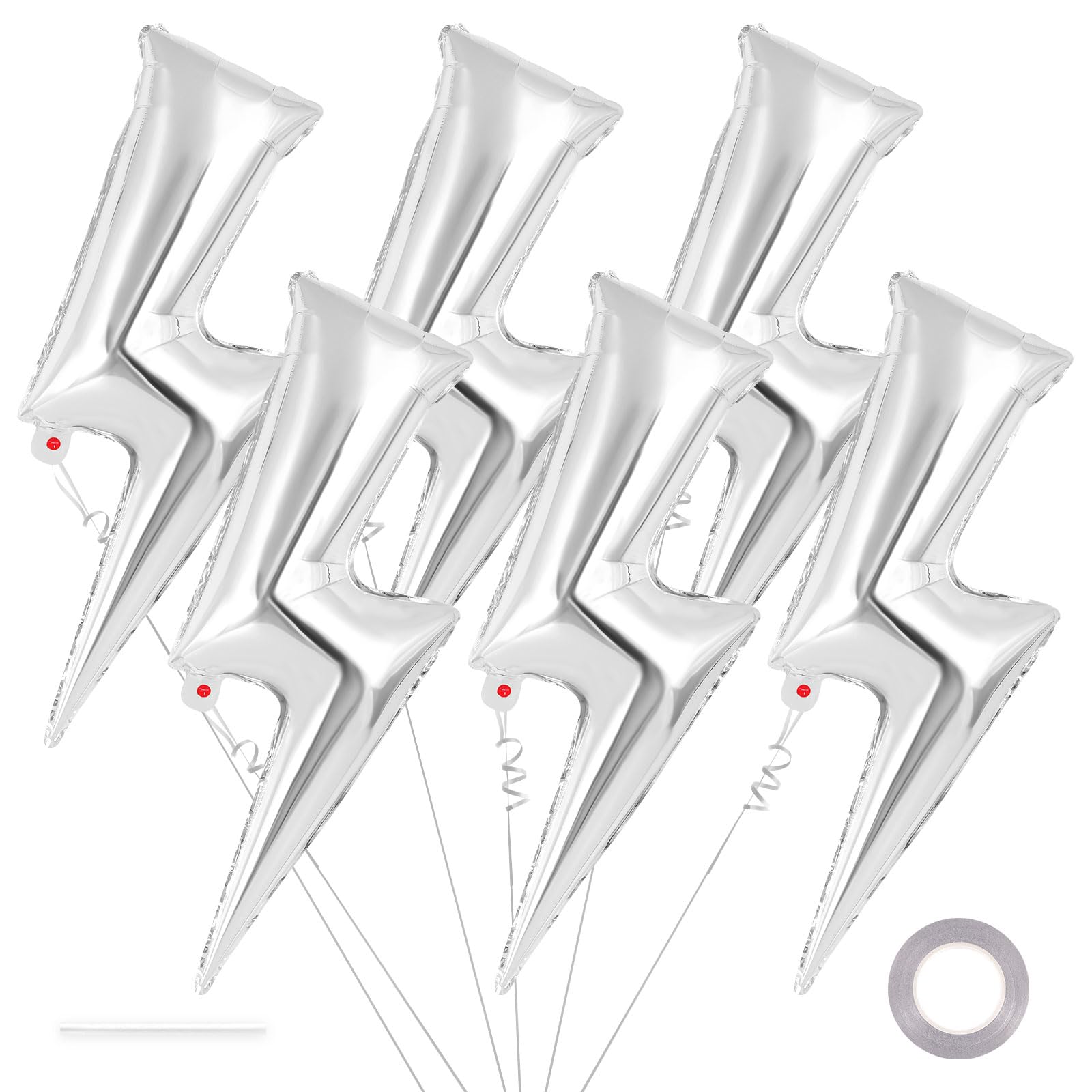 6 Pcs Large Lightning Balloon Set - 36 Inch Silver Lightning Bolt Foil Balloons for Birthday Parties, Baby Showers, Weddings & Electric Themed Events - Perfect for Decorations, Photo Backdrops & Party Supplies