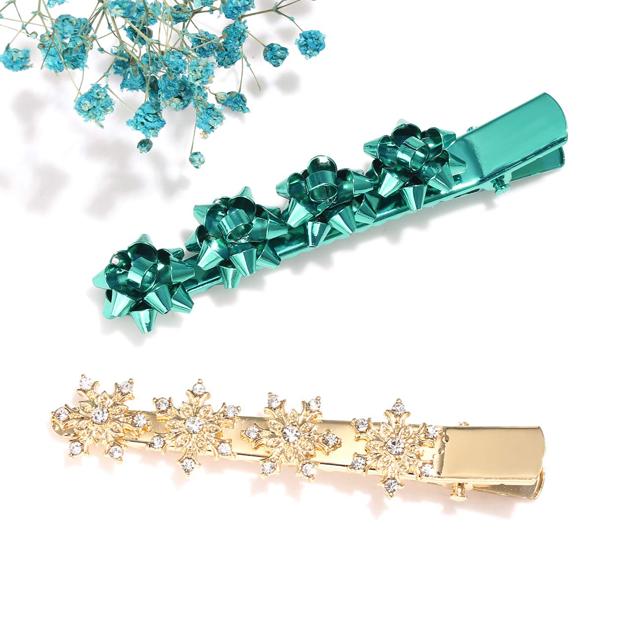 Christmas Hair Clips for Women & Girls - Rhinestone Snowflake Bow Hair Pins with Lights, Festive Holiday Hair Accessories for Parties, Gifts, Xmas Decorations (Great for Christmas Celebrations, New Year Events & Winter Weddings)
