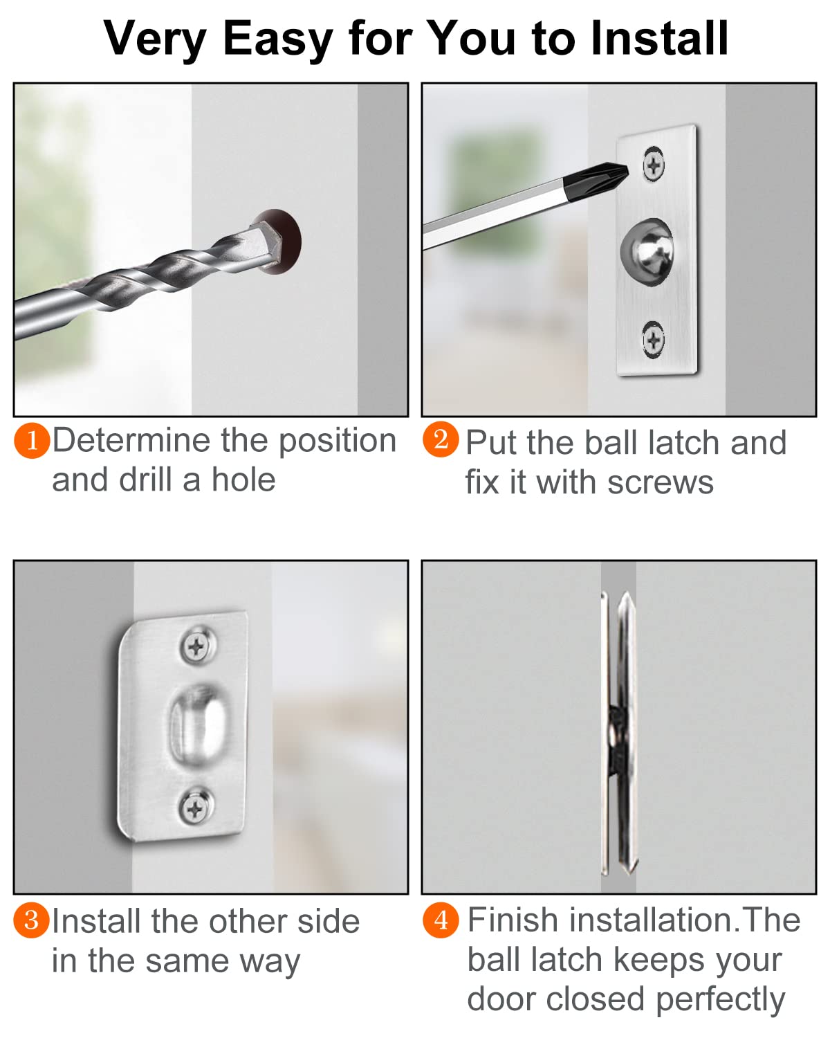Jiayi Adjustable Spring Ball Latches - 4 Pack Silver Closet Door Ball Catch Hardware for French & Pantry Doors | Strong Drive-in Ball Catch, Invisible Cupboard Closure | Perfect for Wardrobes, Cabinets & Sliding Doors