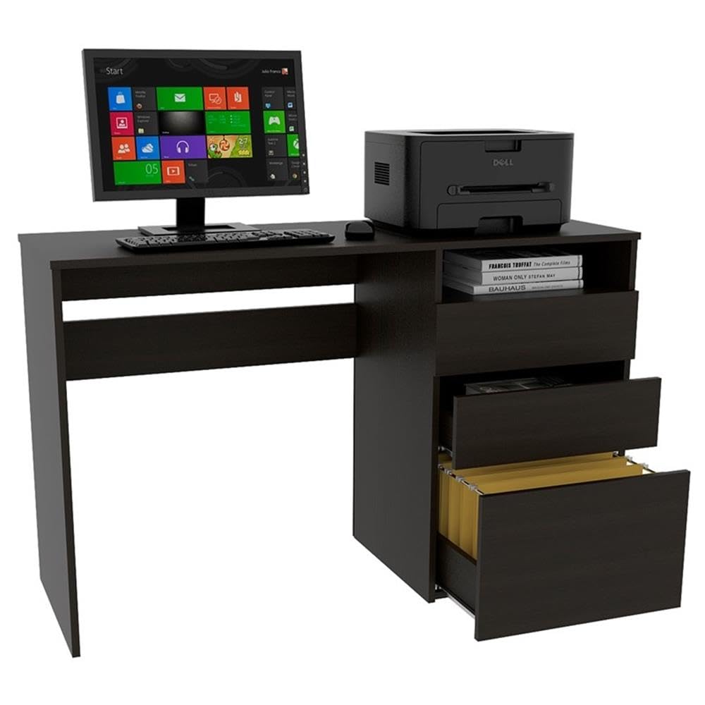 UrbanPro Modern Engineered Wood 3-Drawer Computer Desk in Black - Home Office Workstation for Small Spaces, Gaming & Study