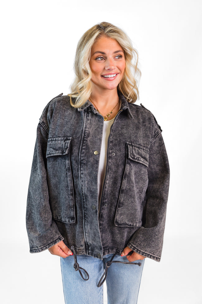 Mandie Washed Black Denim Jacket for Women - Vintage Style Distressed Denim Jacket - Perfect for Casual Outfits & Layering - FINAL SALE