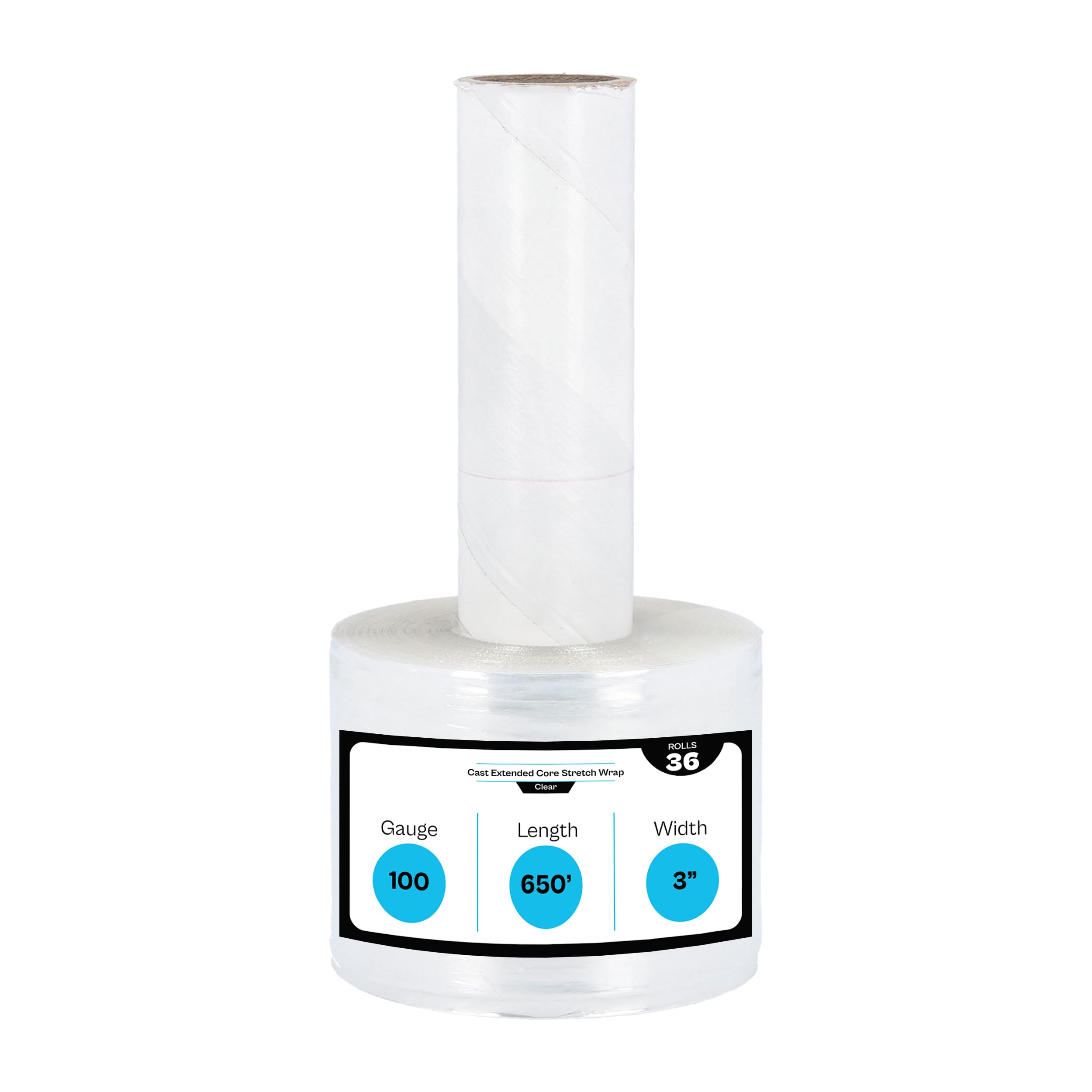 36 Pack Mini Stretch Wrap with Handles for Packing & Moving - 3 Inch x 650 Feet Clear Plastic Roll, 100 Gauge Durable Pallet Wrap | Ideal for Shipping, Storage & Home Organization