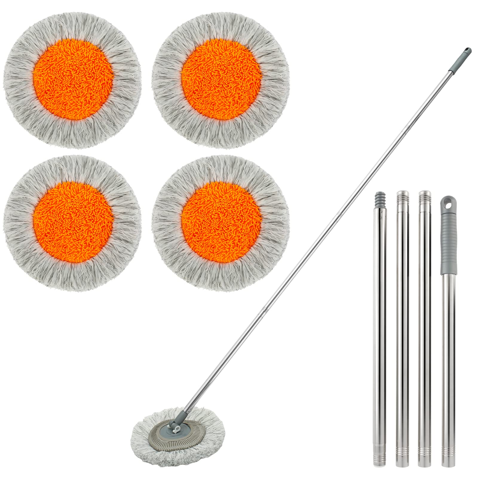 360° Rotatable Adjustable Spin Mop with 4 Rods & 4 Reusable Pads - Extendable Wall & Floor Cleaning Mop for Bathroom, Kitchen & Household Use - Perfect for Hard Floors, Tiles & Hard-to-Reach Areas